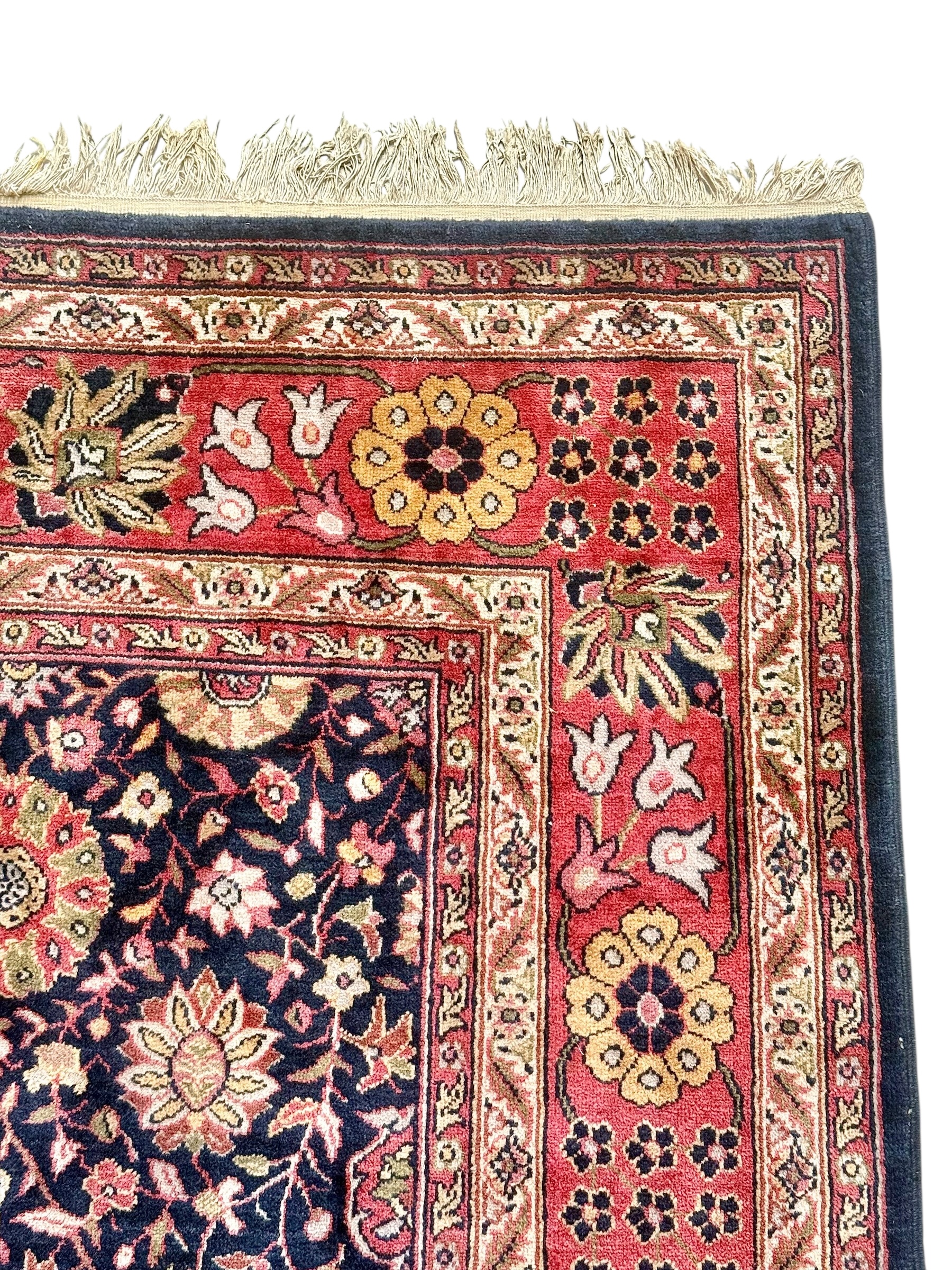 Large Persian Hand-woven Rug in Midnight Blue with Floral Medallion Pattern