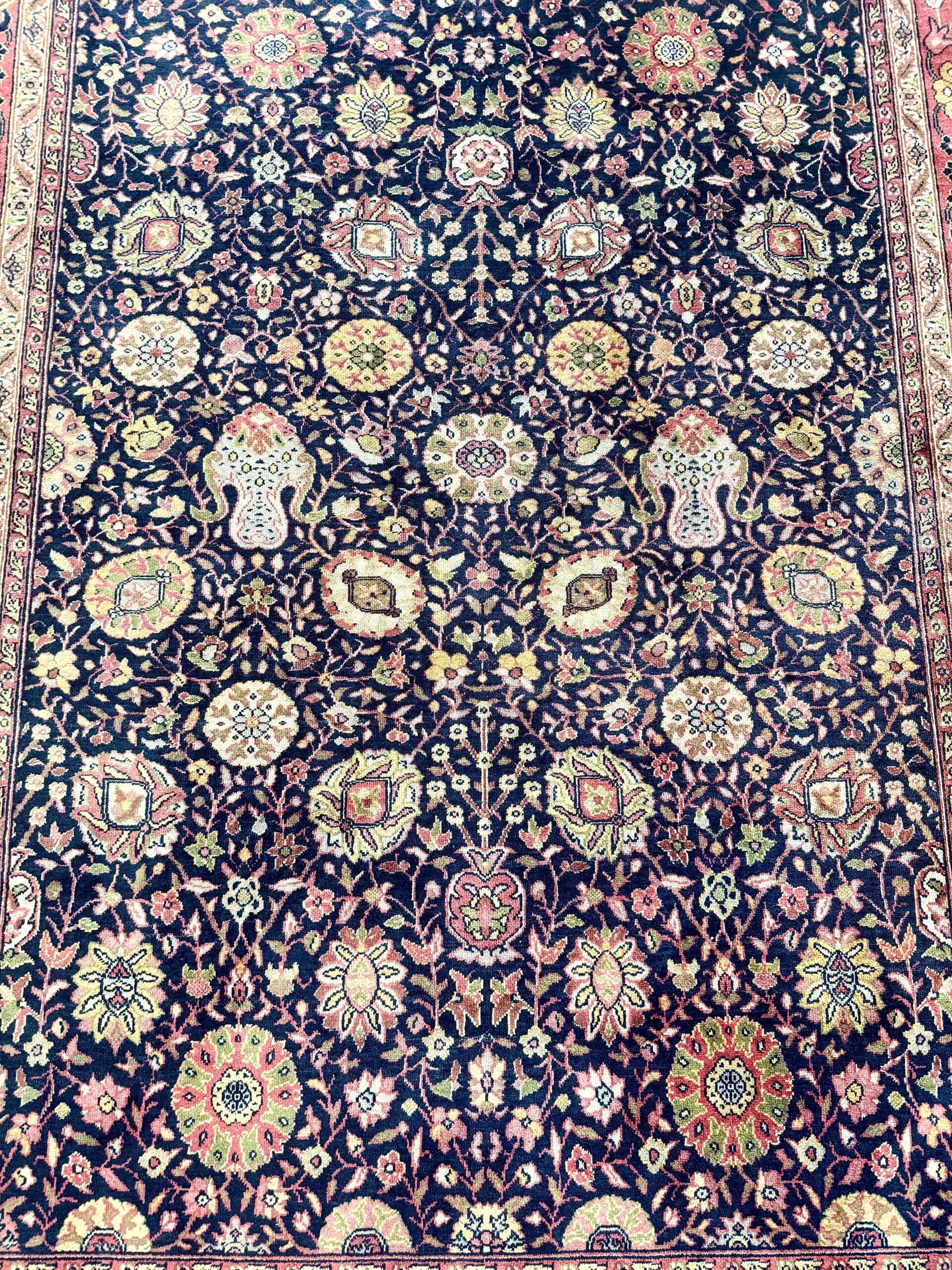 Large Persian Hand-woven Rug in Midnight Blue with Floral Medallion Pattern