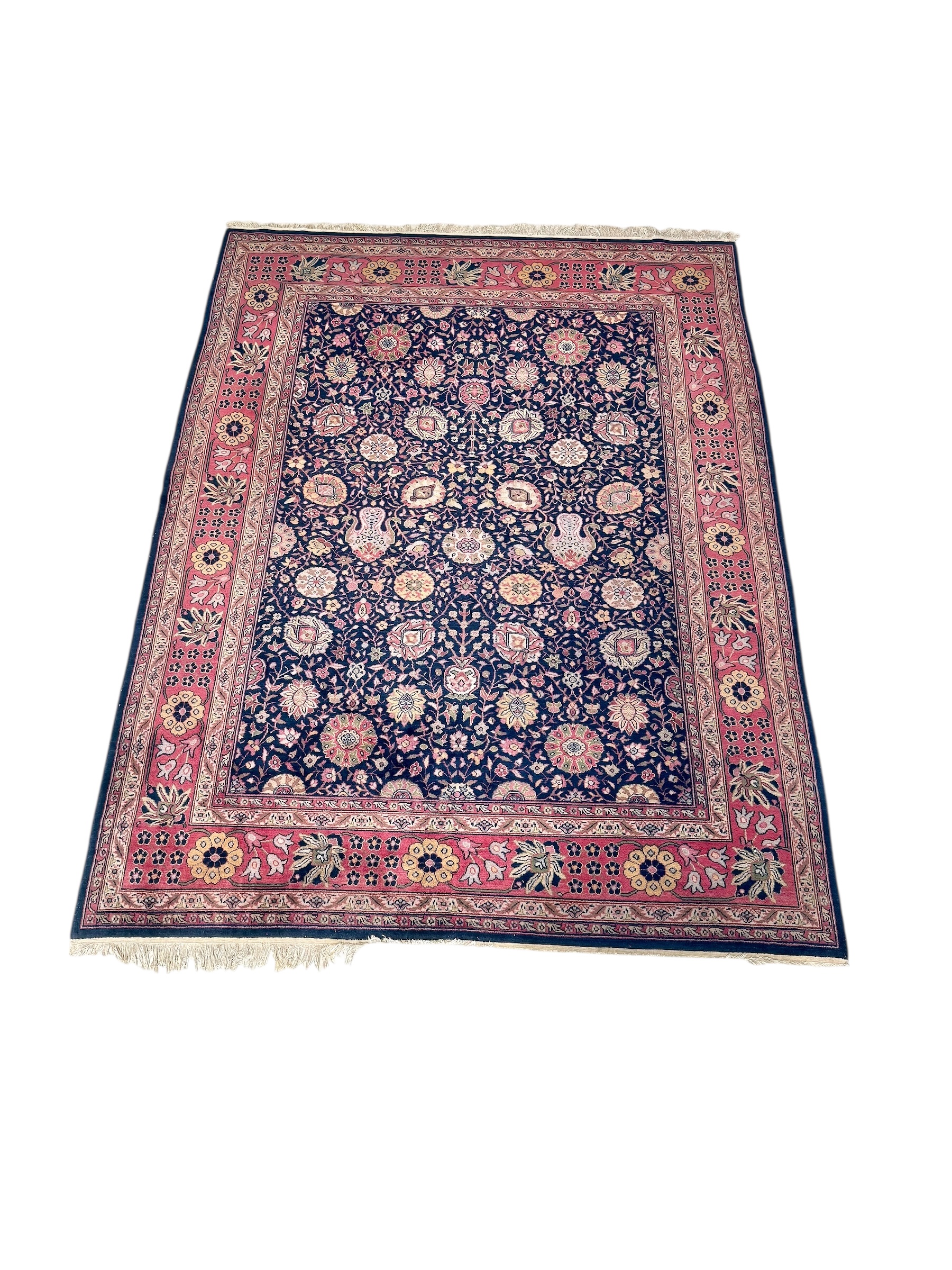 Large Persian Hand-woven Rug in Midnight Blue with Floral Medallion Pattern