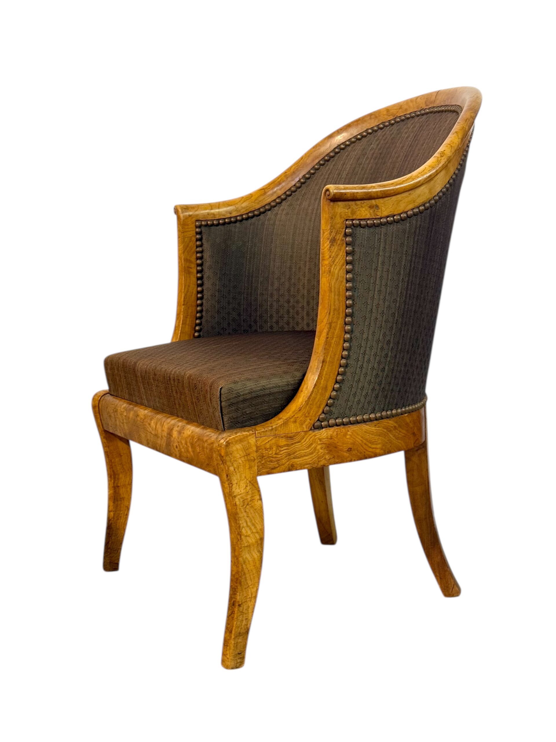 Pair of 19th Century French Empire Style Burl Wood Gondola Armchairs - Image 8