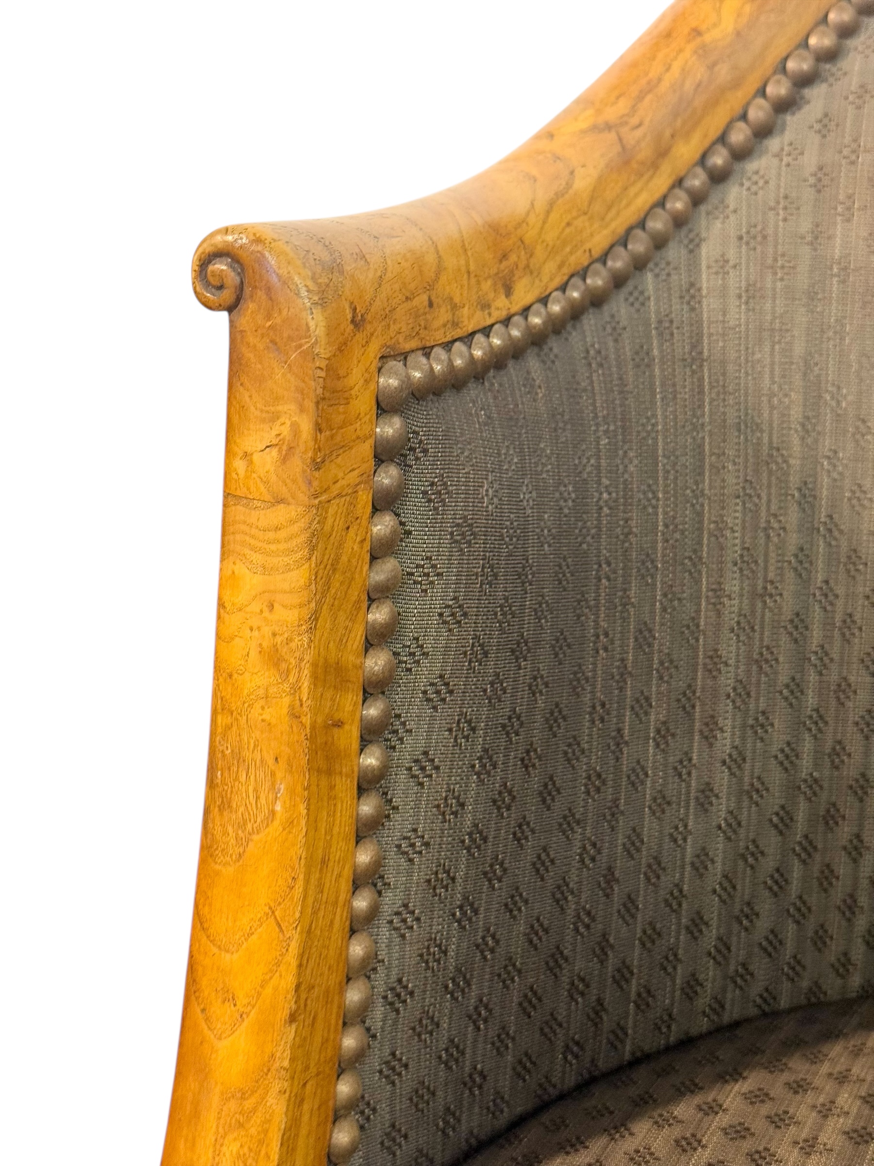 Pair of 19th Century French Empire Style Burl Wood Gondola Armchairs