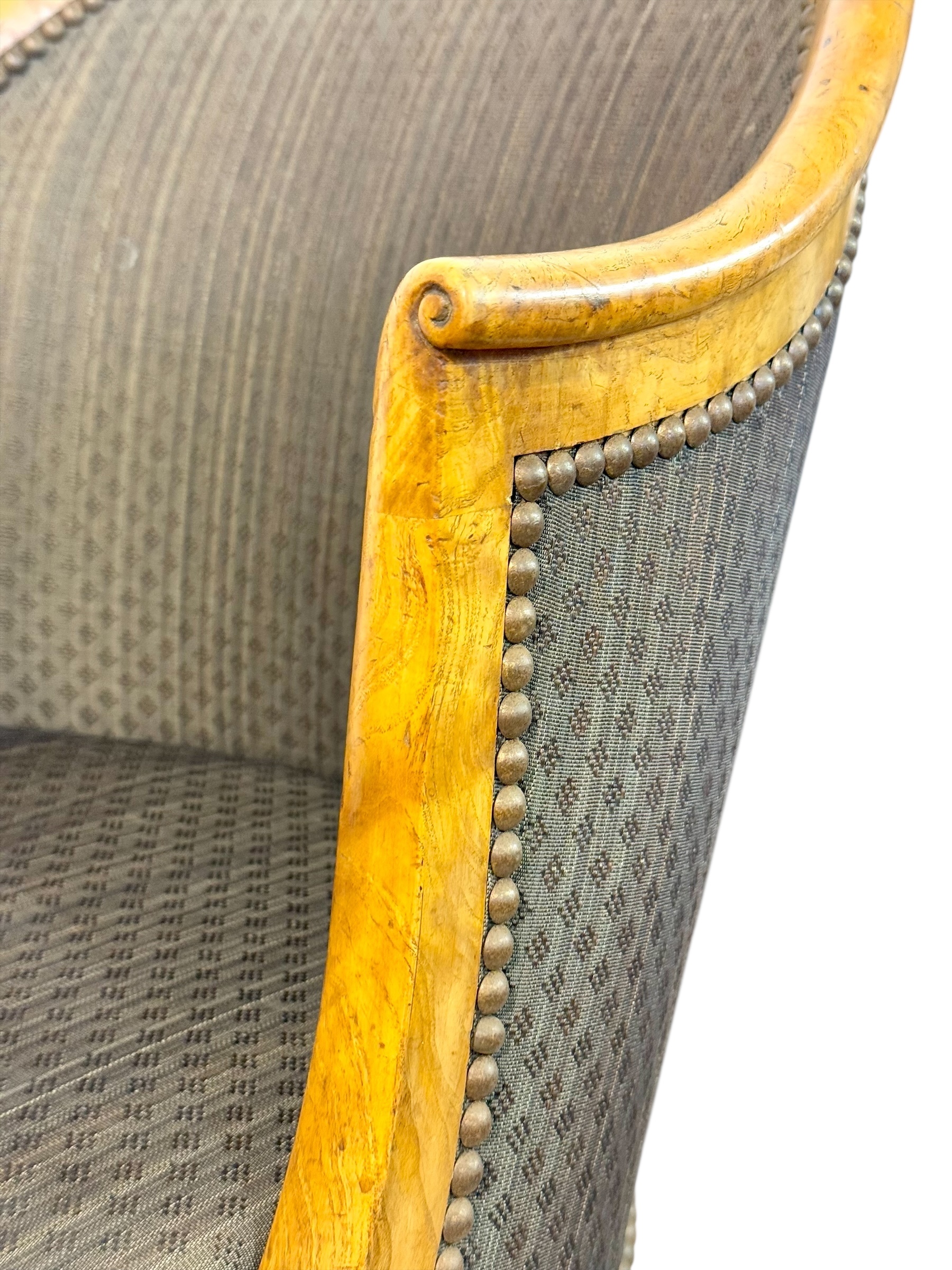 Pair of 19th Century French Empire Style Burl Wood Gondola Armchairs - Image 16