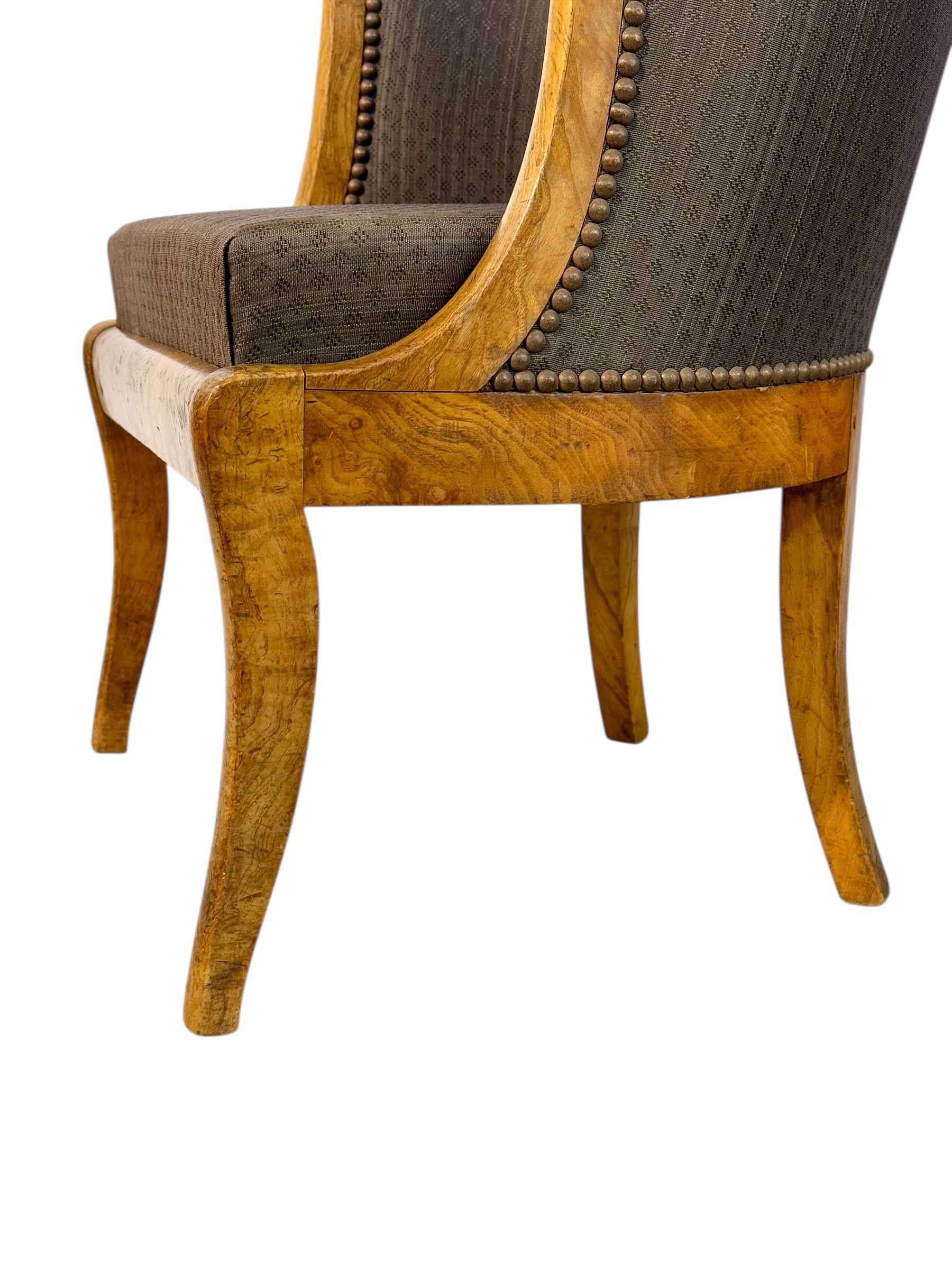 Pair of 19th Century French Empire Style Burl Wood Gondola Armchairs