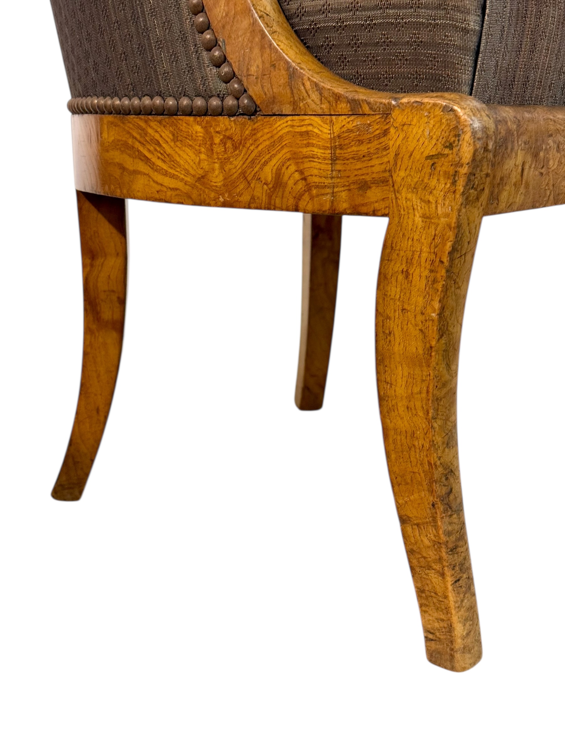 Pair of 19th Century French Empire Style Burl Wood Gondola Armchairs