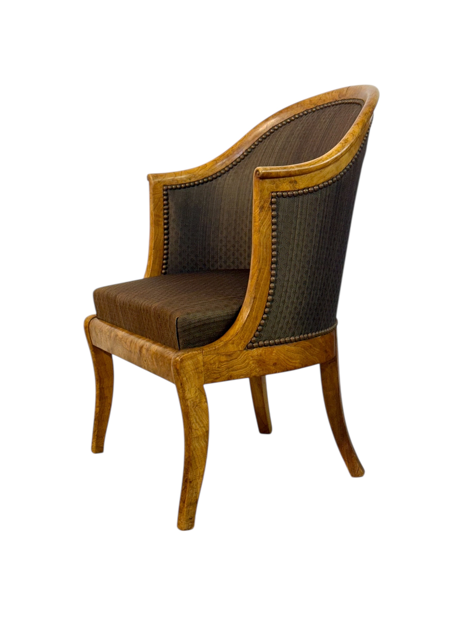 Pair of 19th Century French Empire Style Burl Wood Gondola Armchairs - Image 4