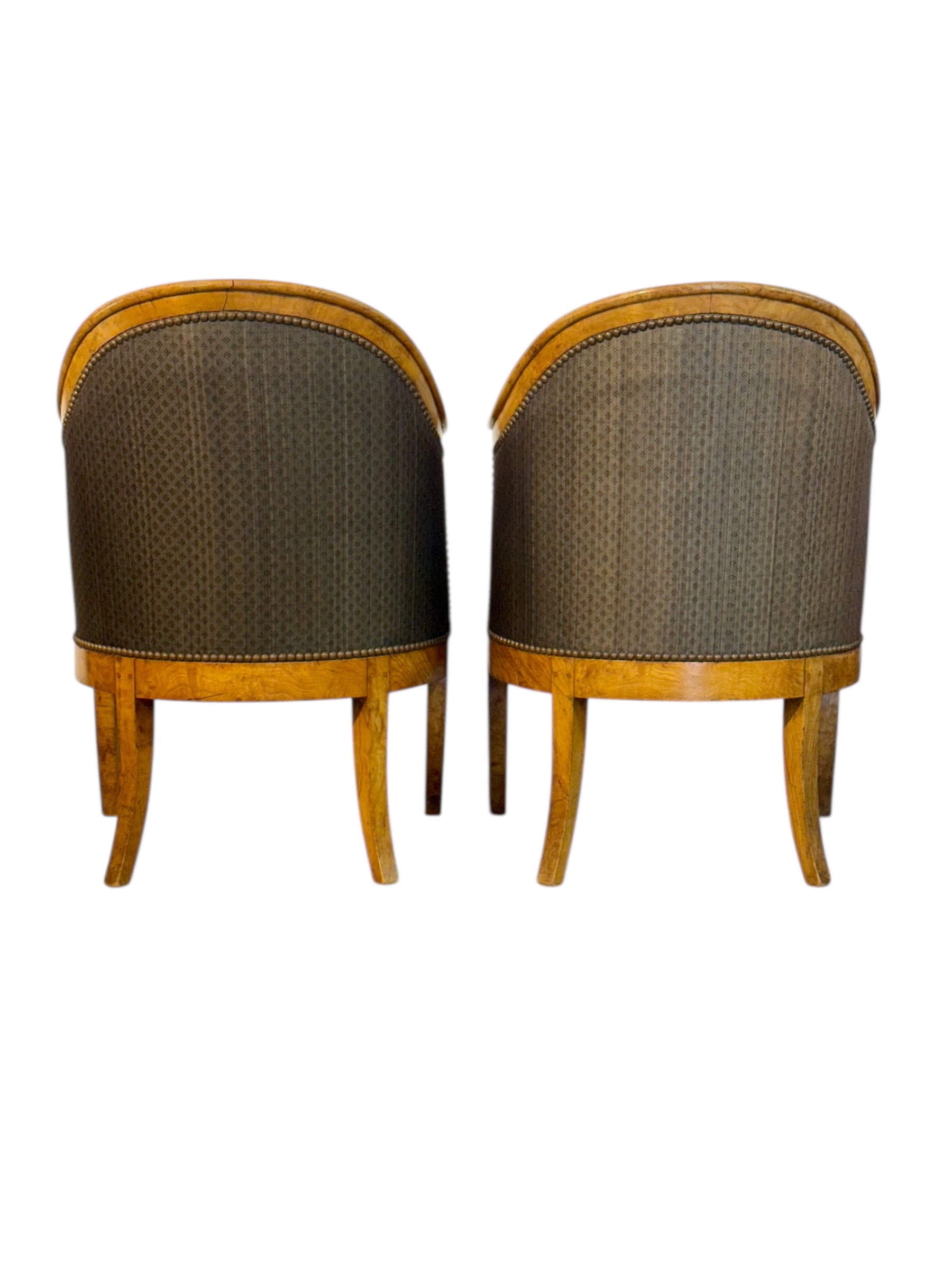 Pair of 19th Century French Empire Style Burl Wood Gondola Armchairs