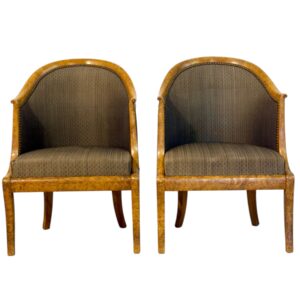 Pair of 19th Century French Empire Style Burl Wood Gondola Armchairs