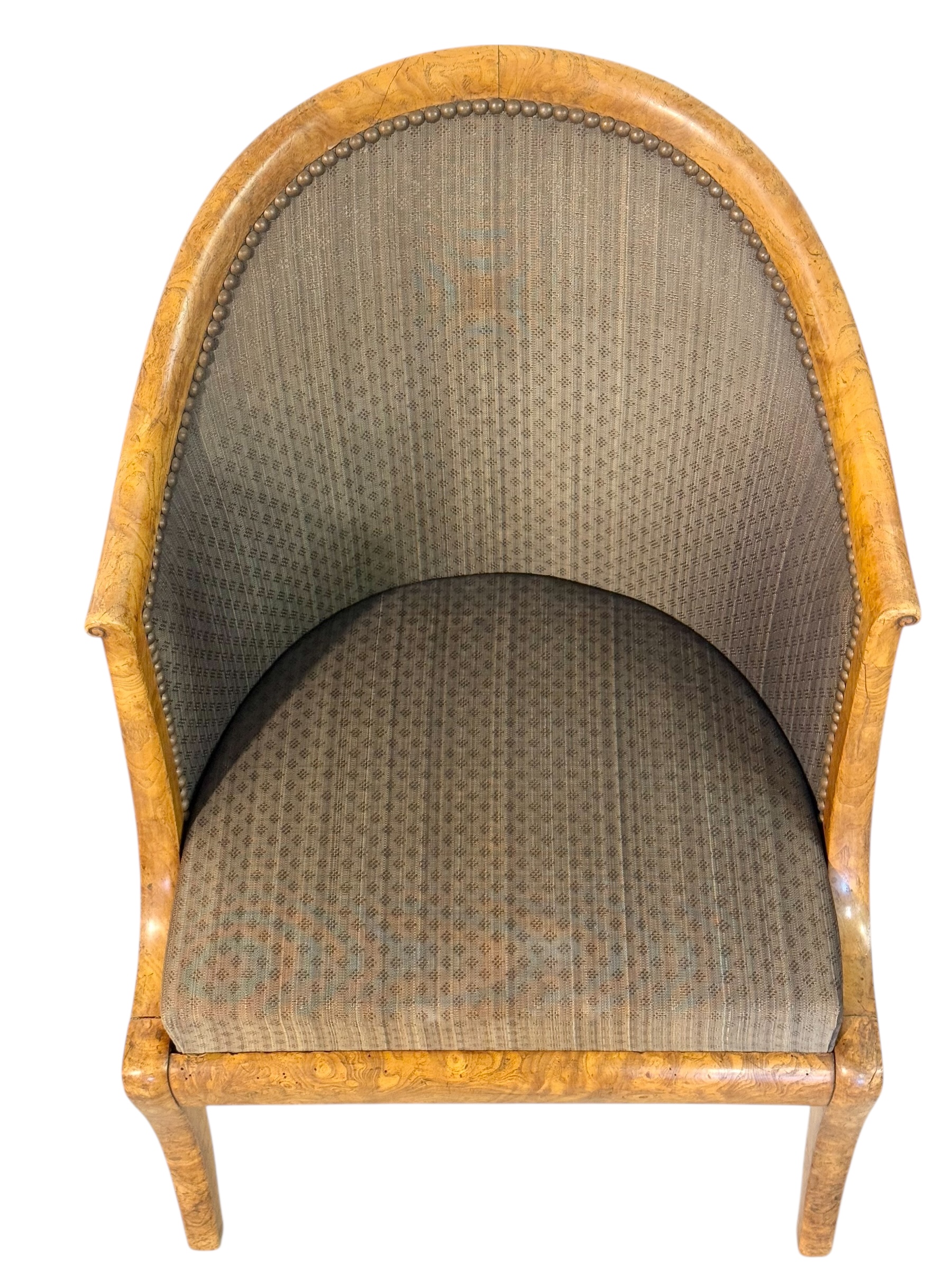 Pair of 19th Century French Empire Style Burl Wood Gondola Armchairs - Image 6