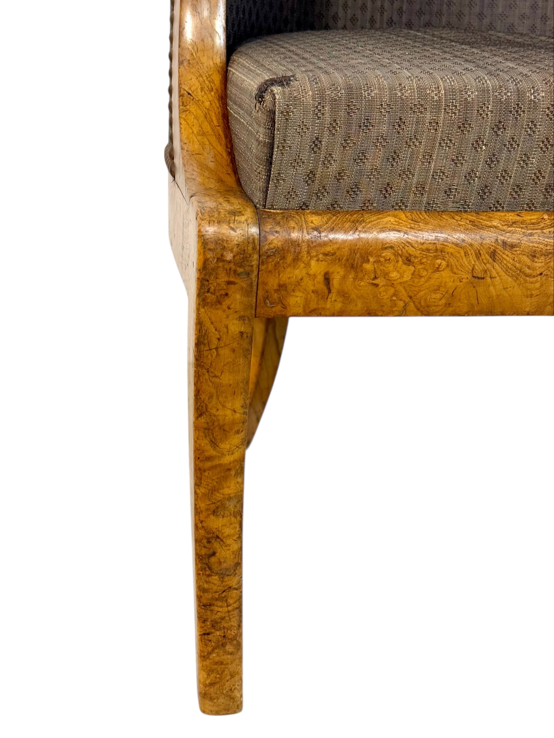 Pair of 19th Century French Empire Style Burl Wood Gondola Armchairs - Image 14