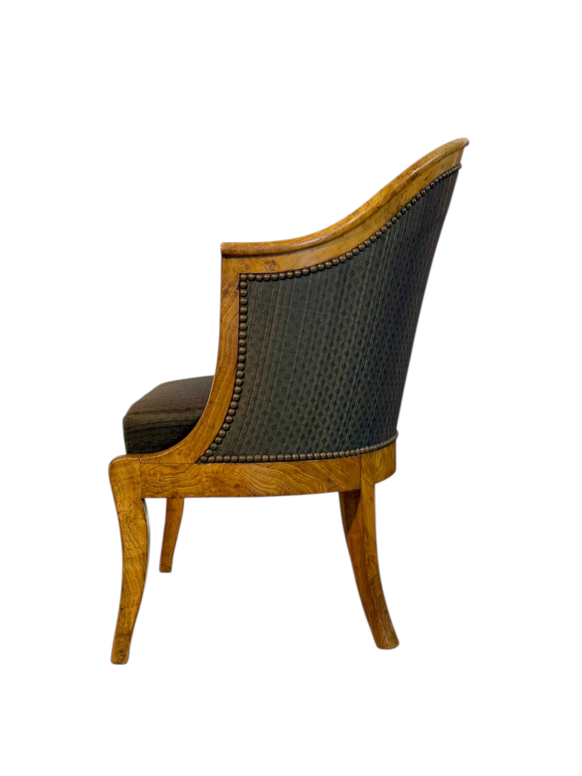 Pair of 19th Century French Empire Style Burl Wood Gondola Armchairs