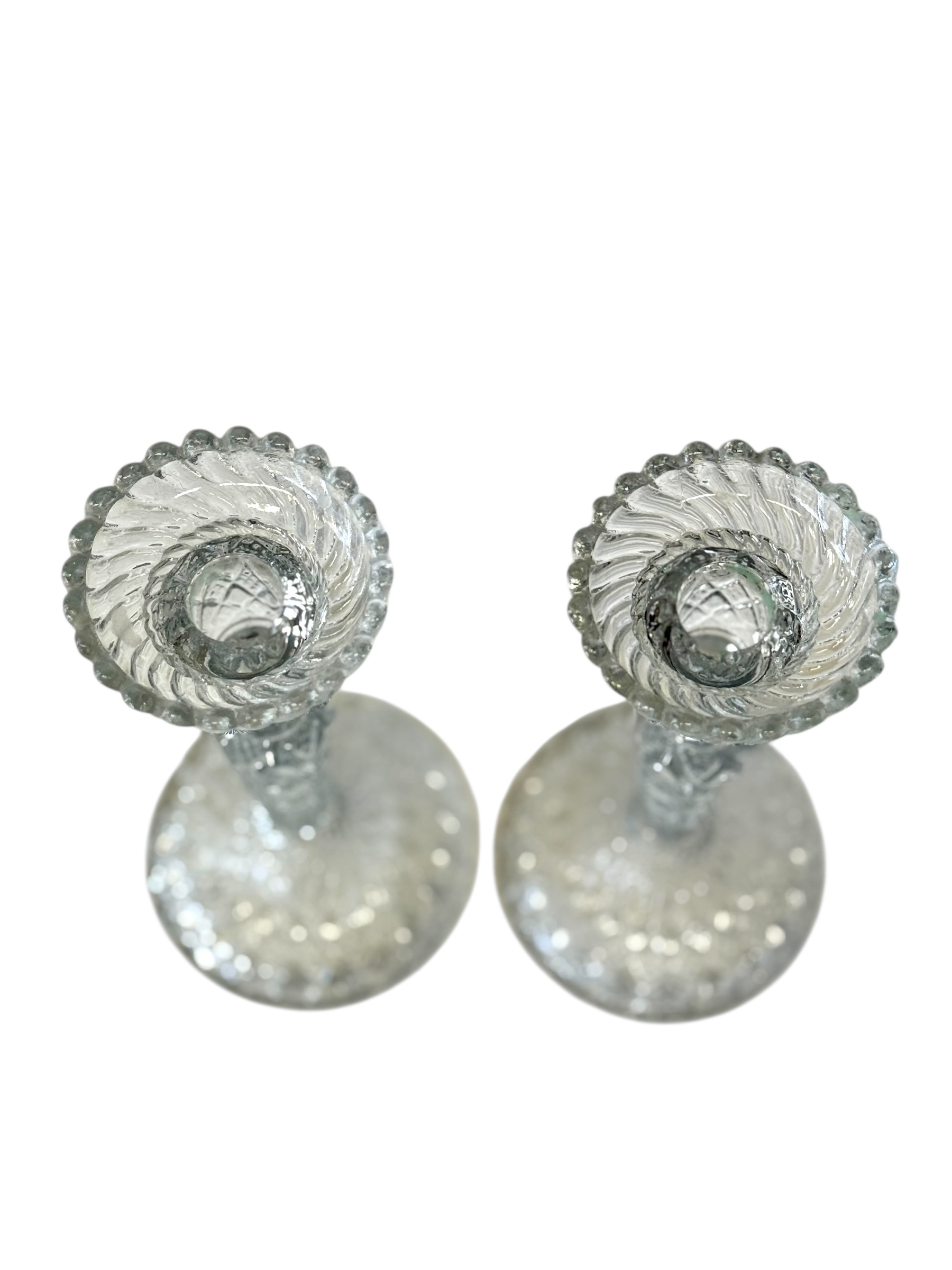 Pair of Cut Crystal Candleholders with Diamond Pattern, 19th Century