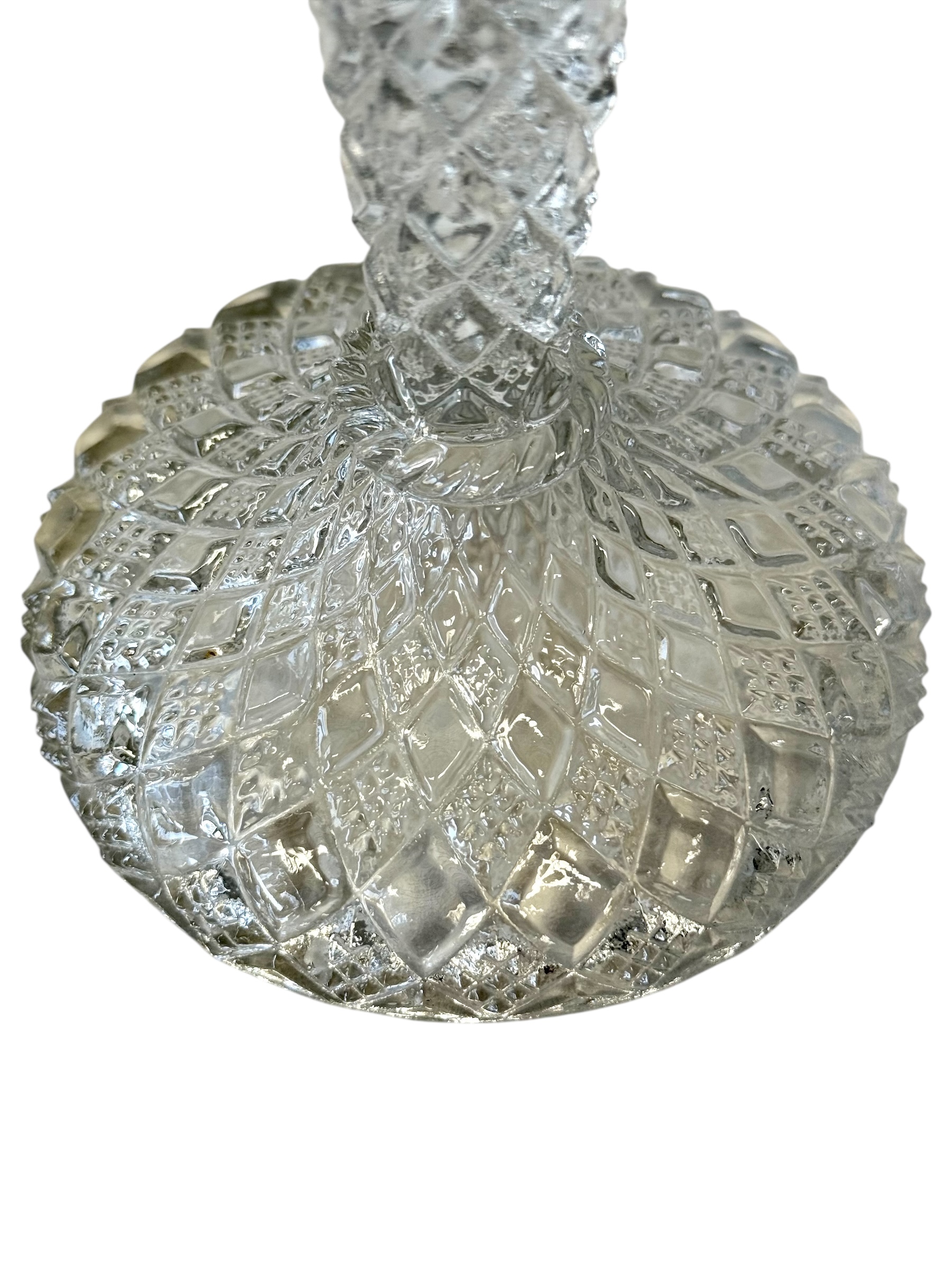 Pair of Cut Crystal Candleholders with Diamond Pattern, 19th Century