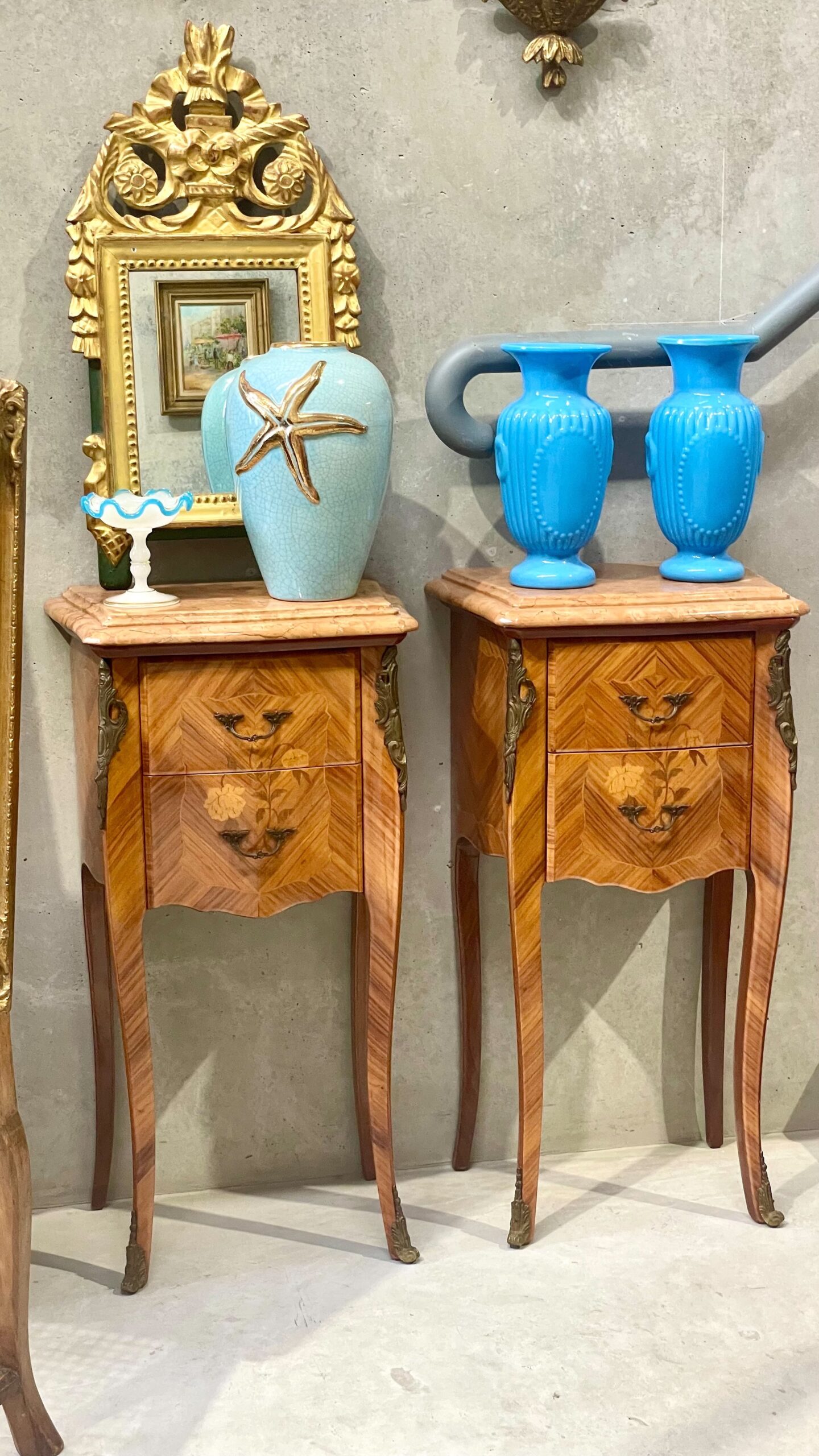 Pair of French Opaline Blue Glass Vases, 19th Century