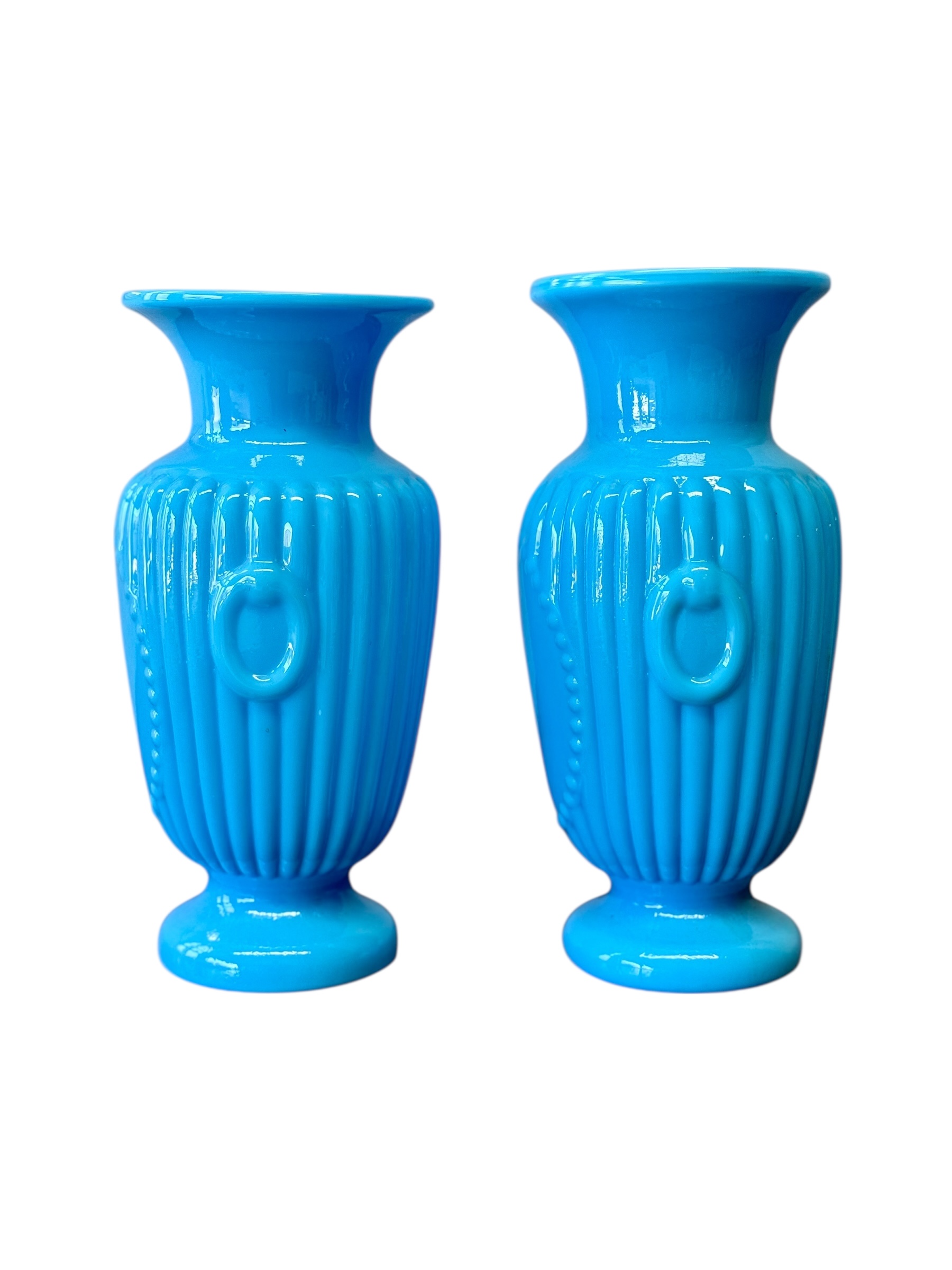 Pair of French Opaline Blue Glass Vases, 19th Century