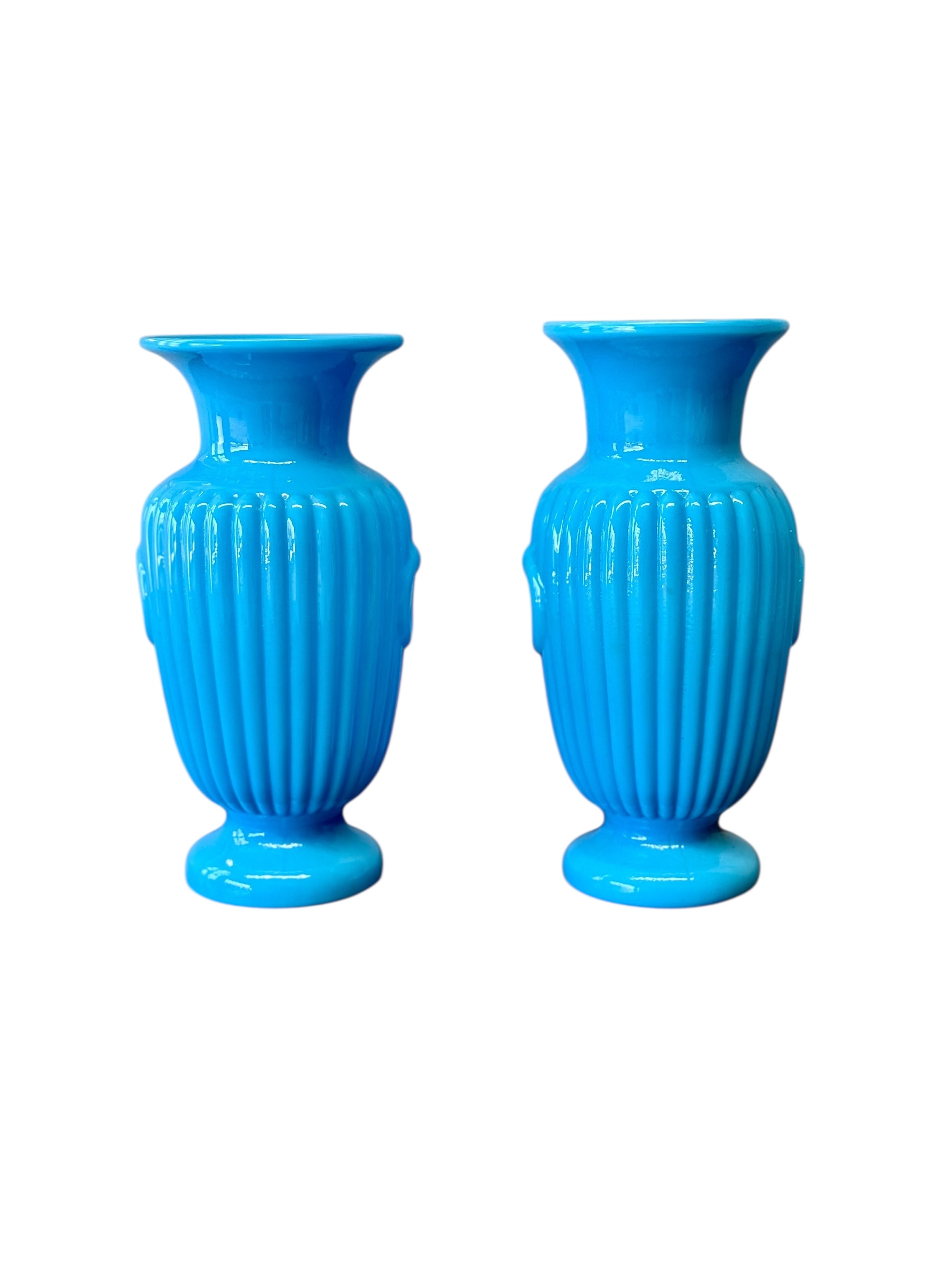 Pair of French Opaline Blue Glass Vases, 19th Century - Image 3