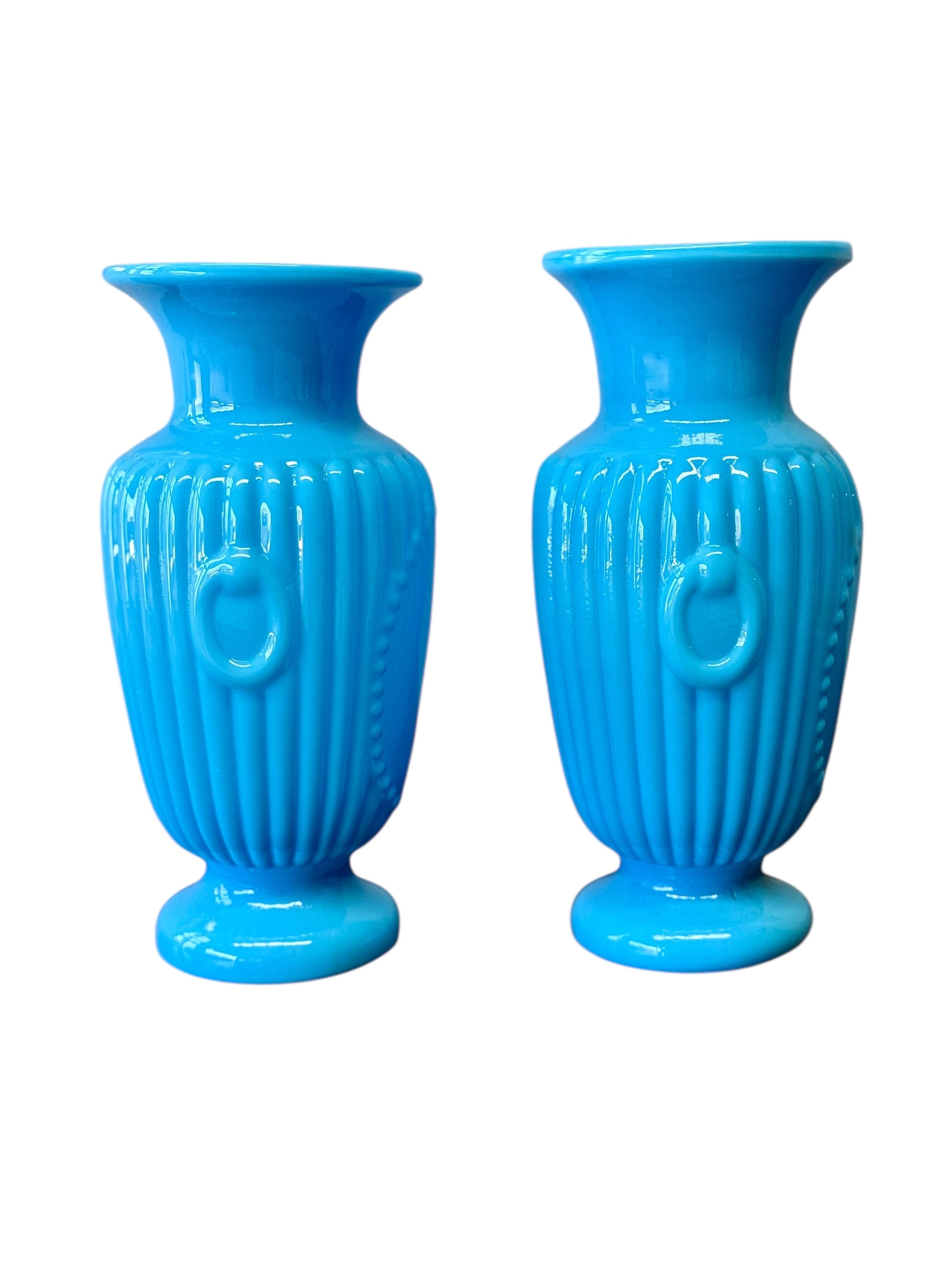 Pair of French Opaline Blue Glass Vases, 19th Century