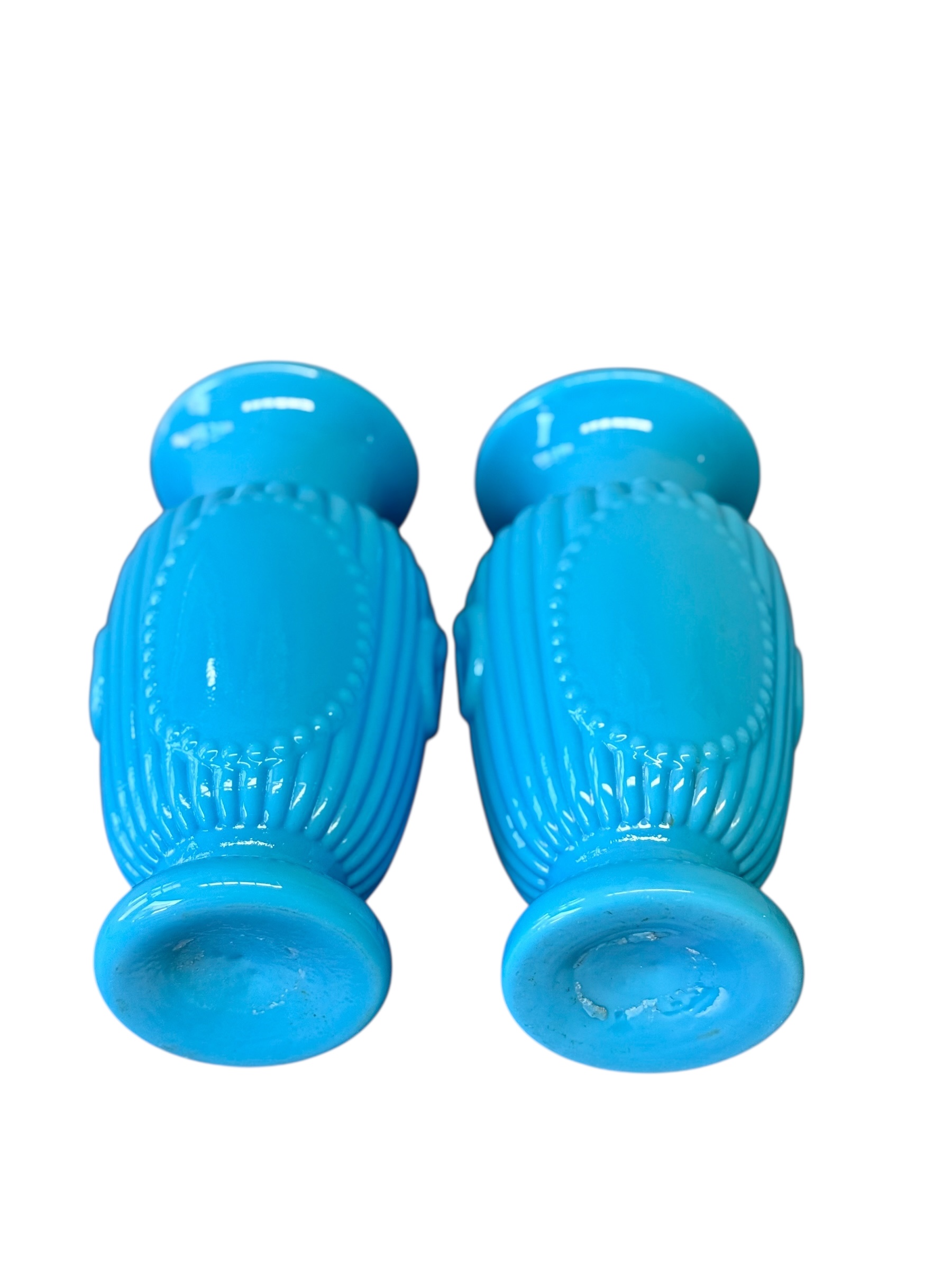 Pair of French Opaline Blue Glass Vases, 19th Century