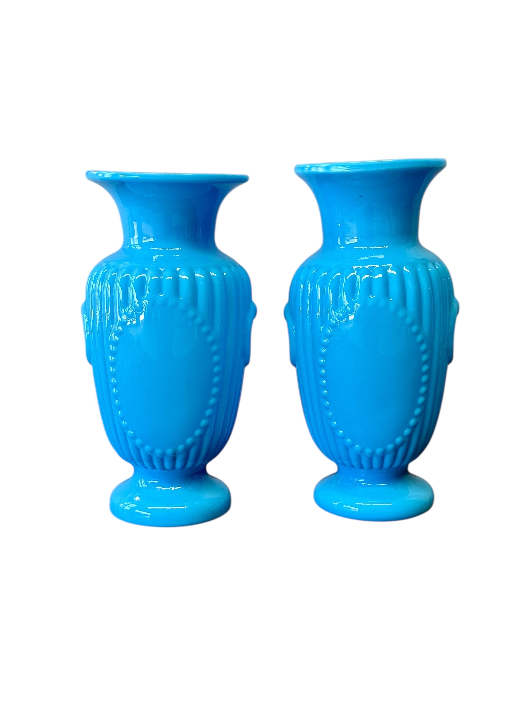 Pair of French Opaline Blue Glass Vases, 19th Century