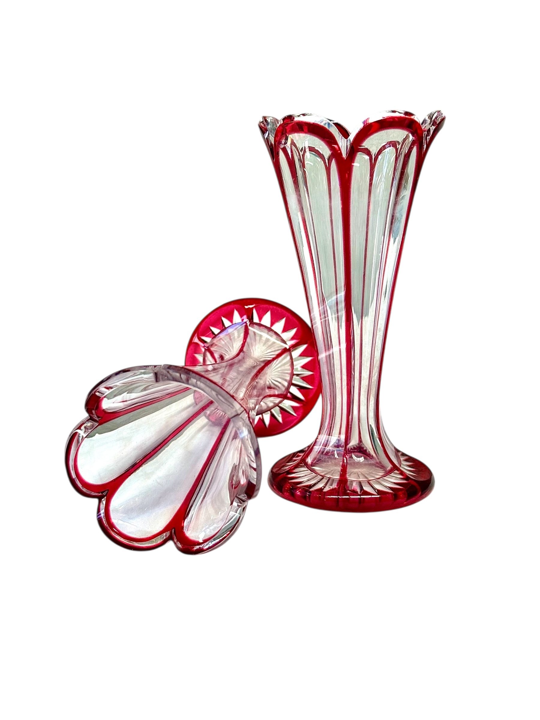 Pair of Petite Red Overlay Crystal Vases - Image 9