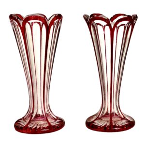 Pair of Petite Ruby Red Overlay Crystal Vases, 19th Century