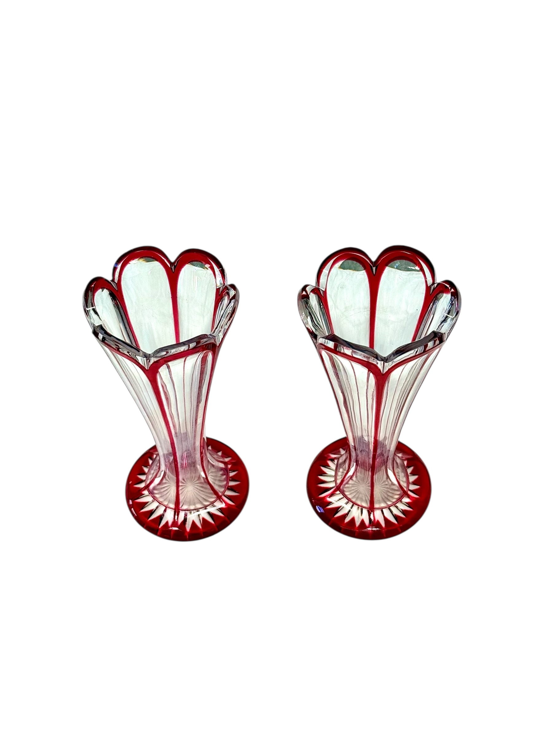 Pair of Petite Red Overlay Crystal Vases - Image 12