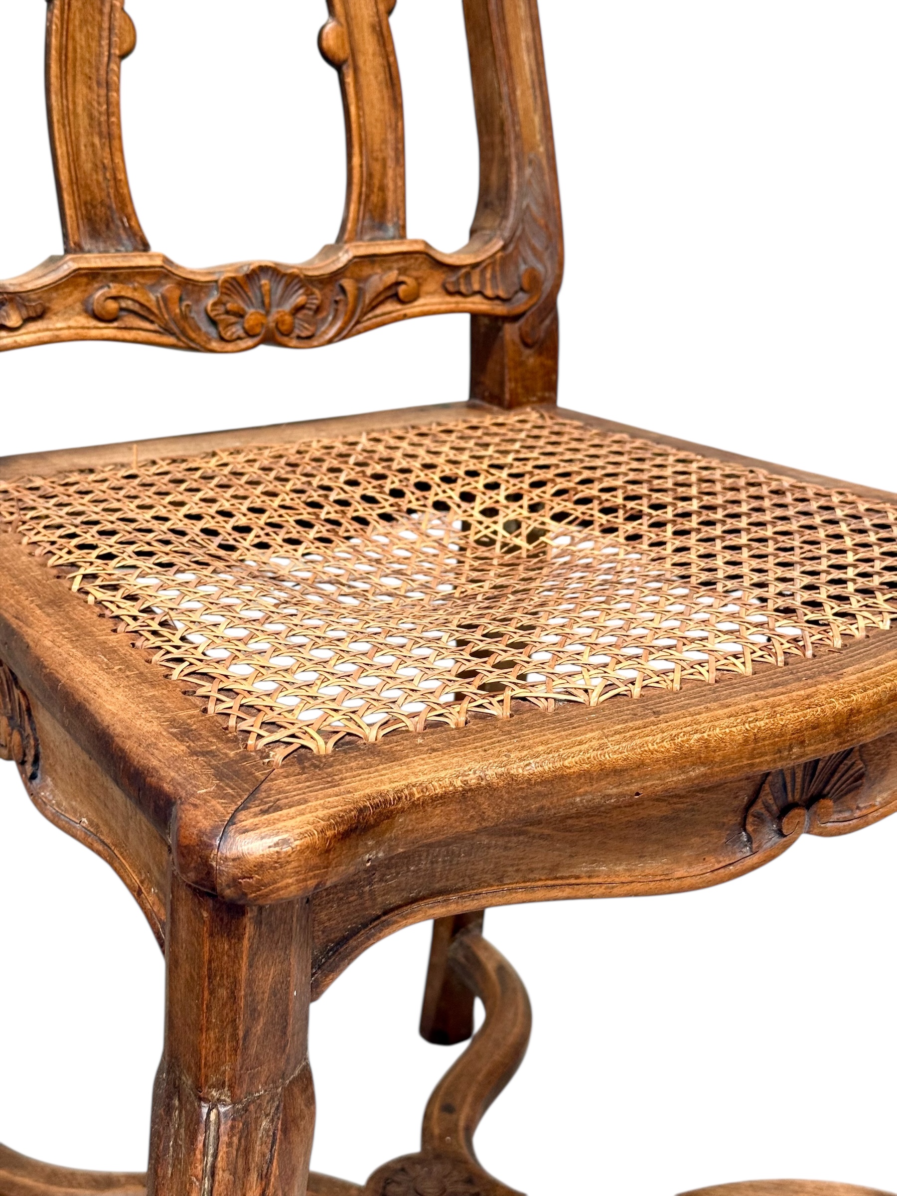 Set of Four 19th Century Louis XV Style Walnut Chairs with Cane Seats