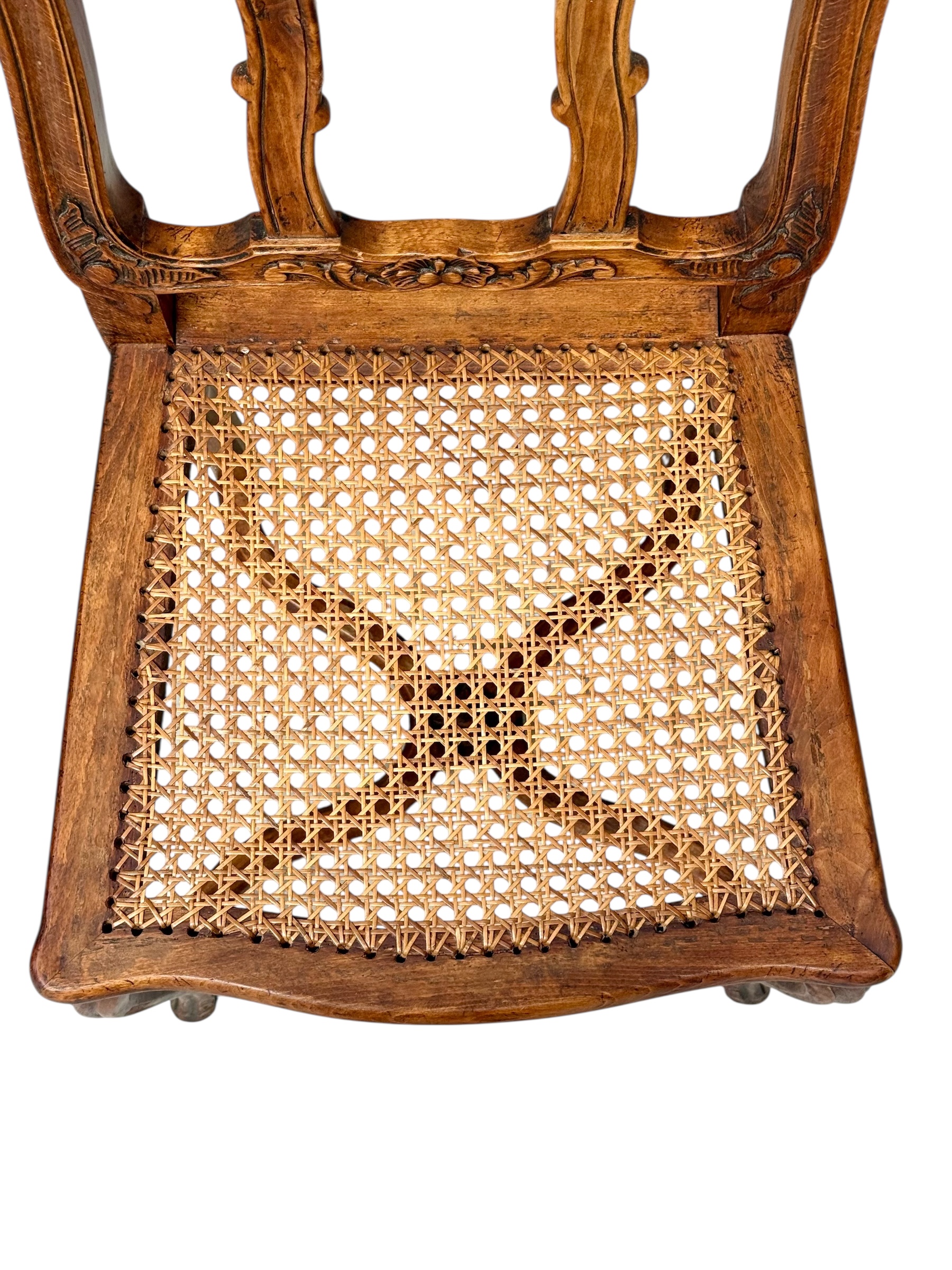 Set of Four 19th Century Louis XV Style Walnut Chairs with Cane Seats