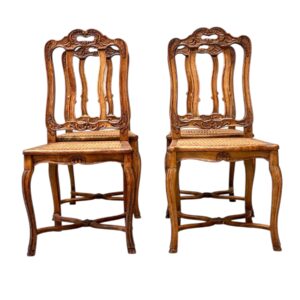 Set of Four 19th Century Louis XV Style Walnut Chairs with Cane Seats