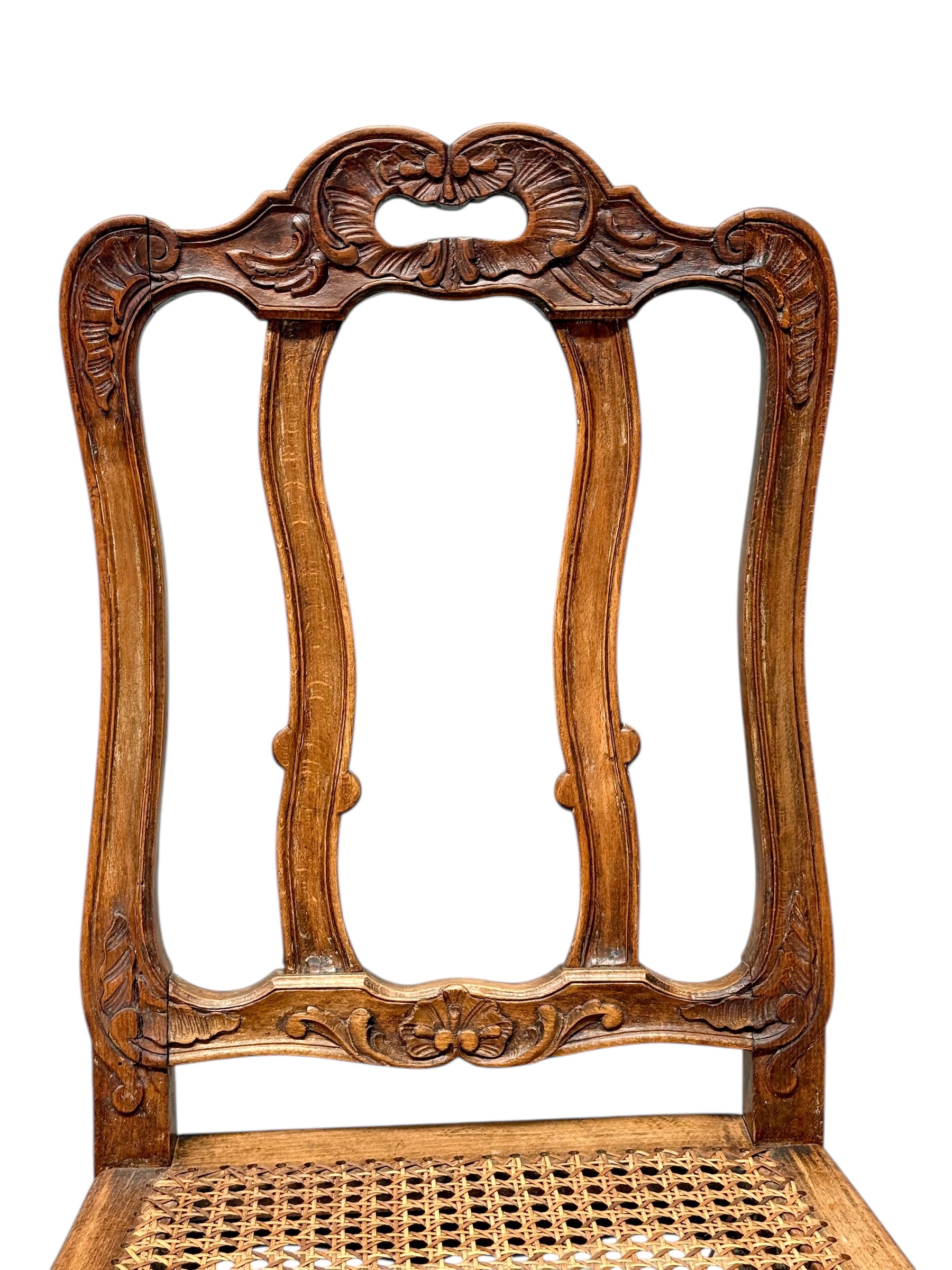 Set of Four 19th Century Louis XV Style Walnut Chairs with Cane Seats