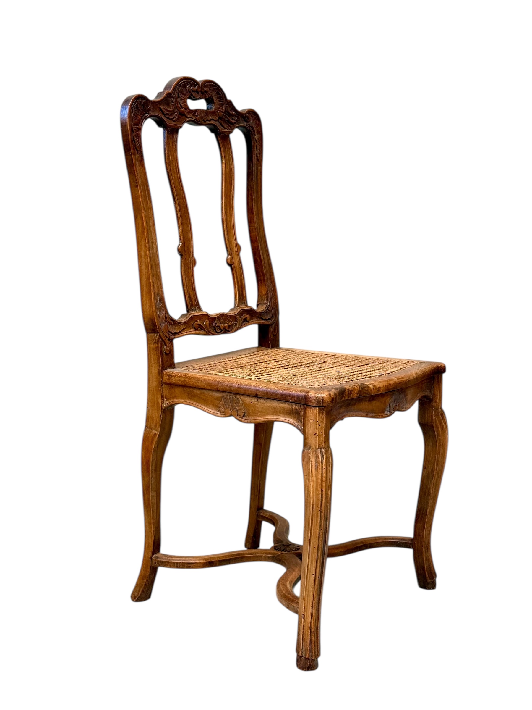 Set of Four 19th Century Louis XV Style Walnut Chairs with Cane Seats