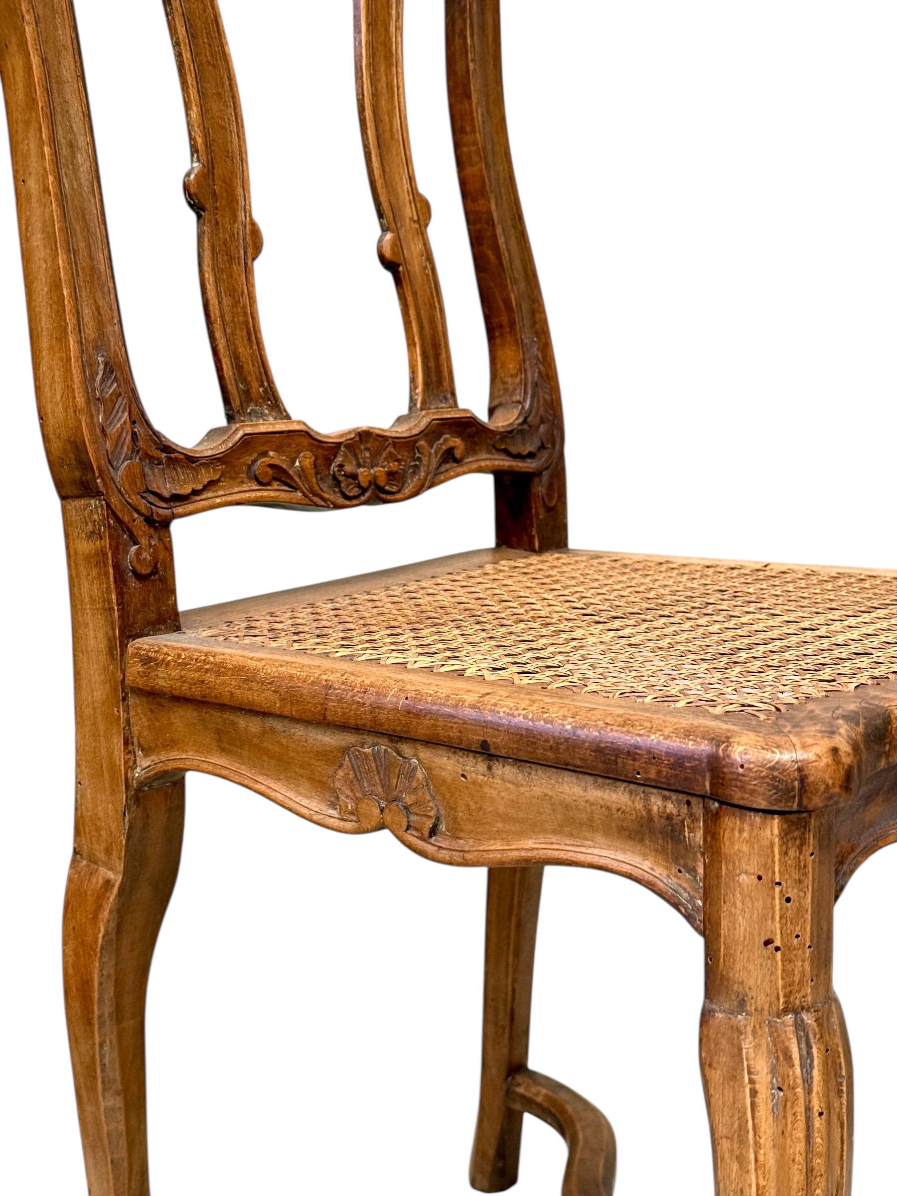 Set of Four 19th Century Louis XV Style Walnut Chairs with Cane Seats