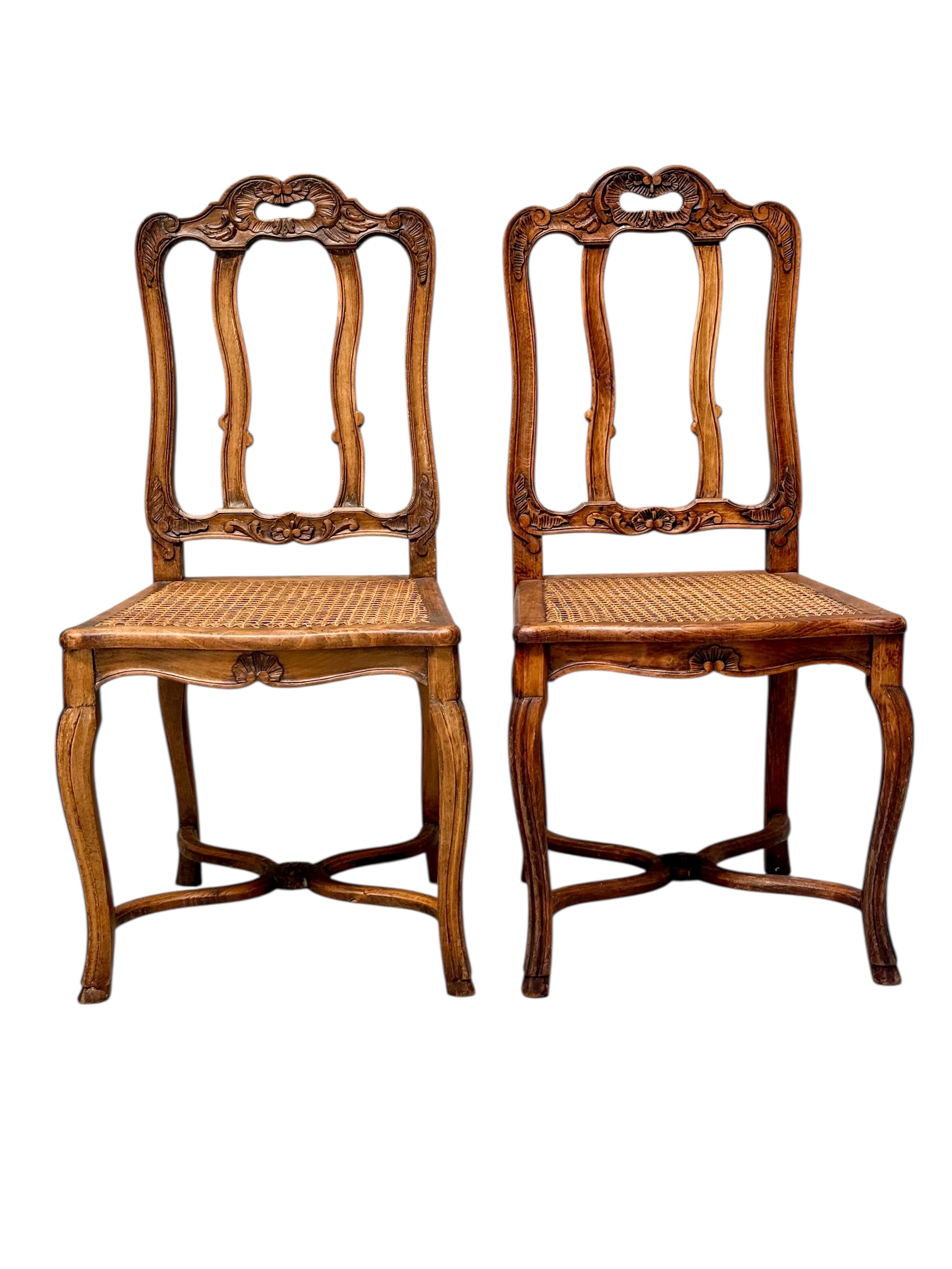 Set of Four 19th Century Louis XV Style Walnut Chairs with Cane Seats