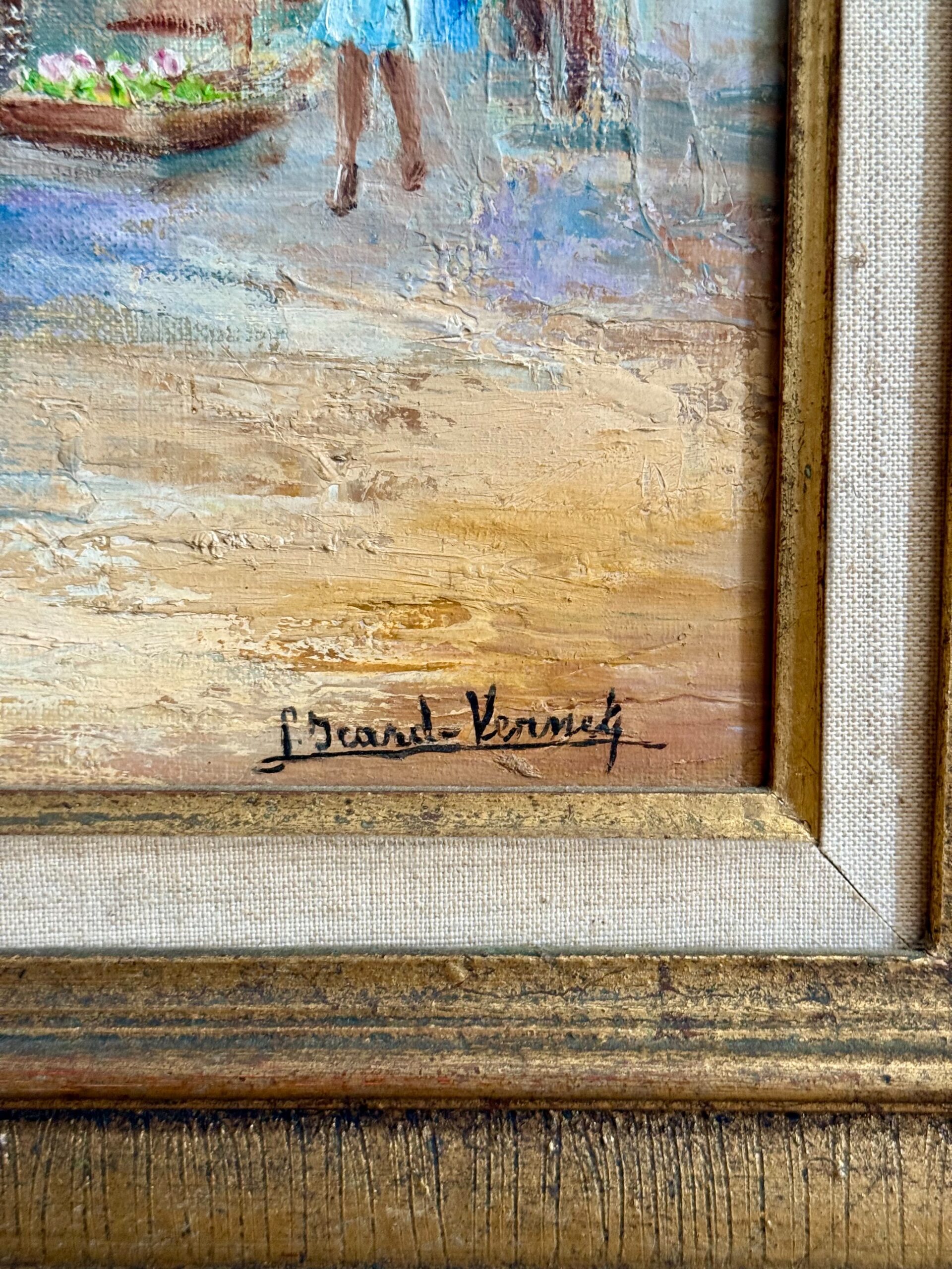 19th Century Romantic Oil Painting of Ladies by the Riverside