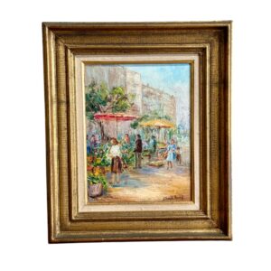 Vintage Oil on Canvas Market Scene by L. David Vernay