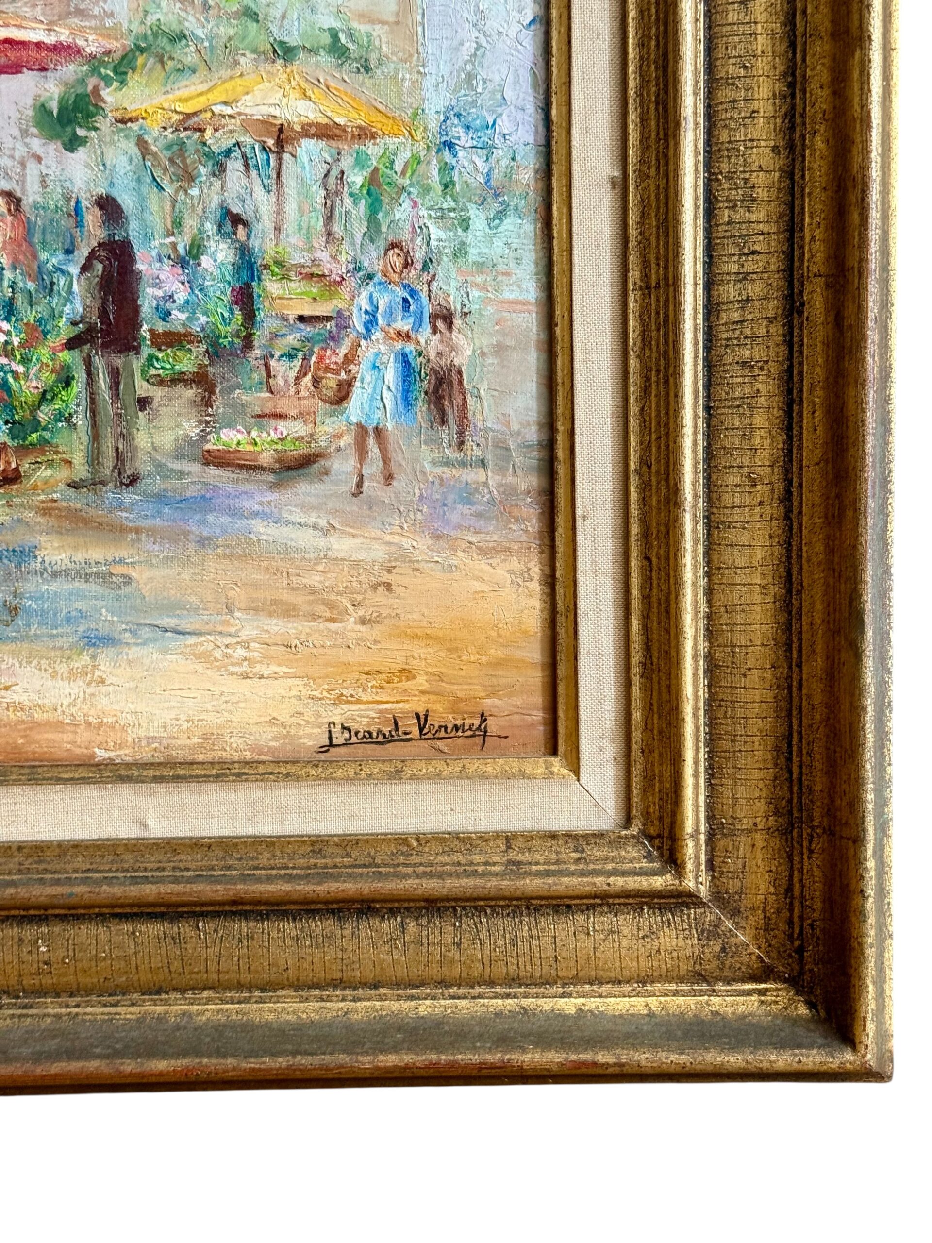 Vintage Oil on Canvas Market Scene by L. David Vernay