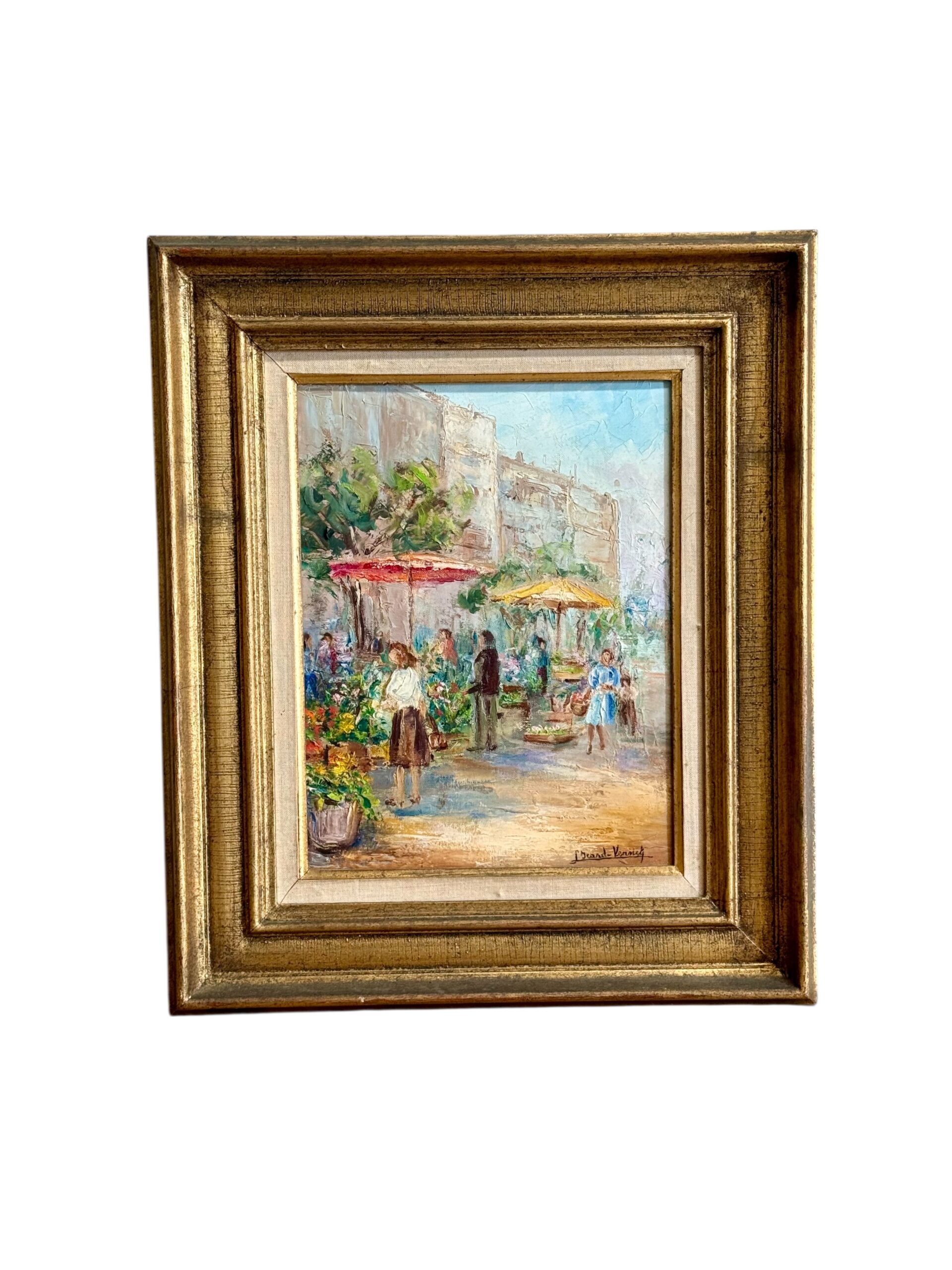 Vintage Oil on Canvas Market Scene by L. David Vernay