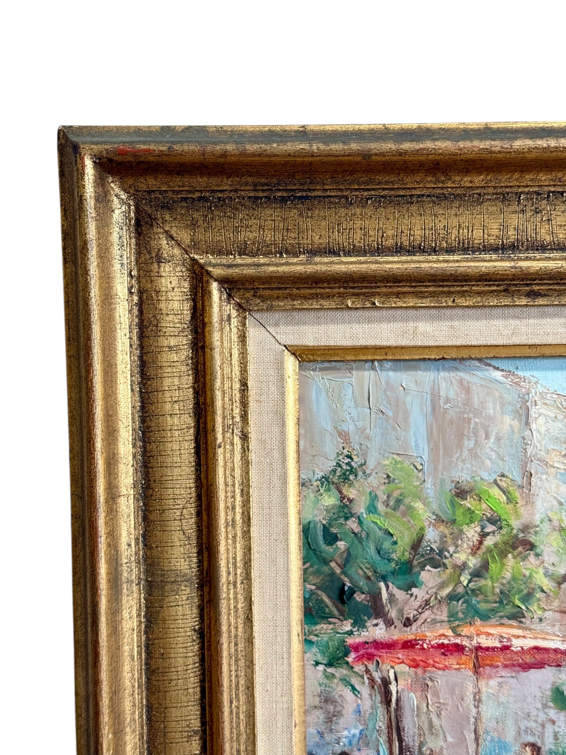 19th Century Romantic Oil Painting of Ladies by the Riverside