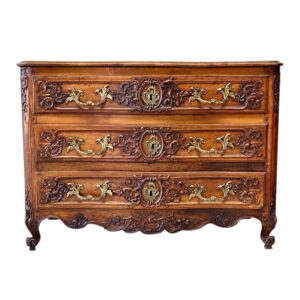 18th Century French Louis XV Walnut Commode with Ornate Carvings