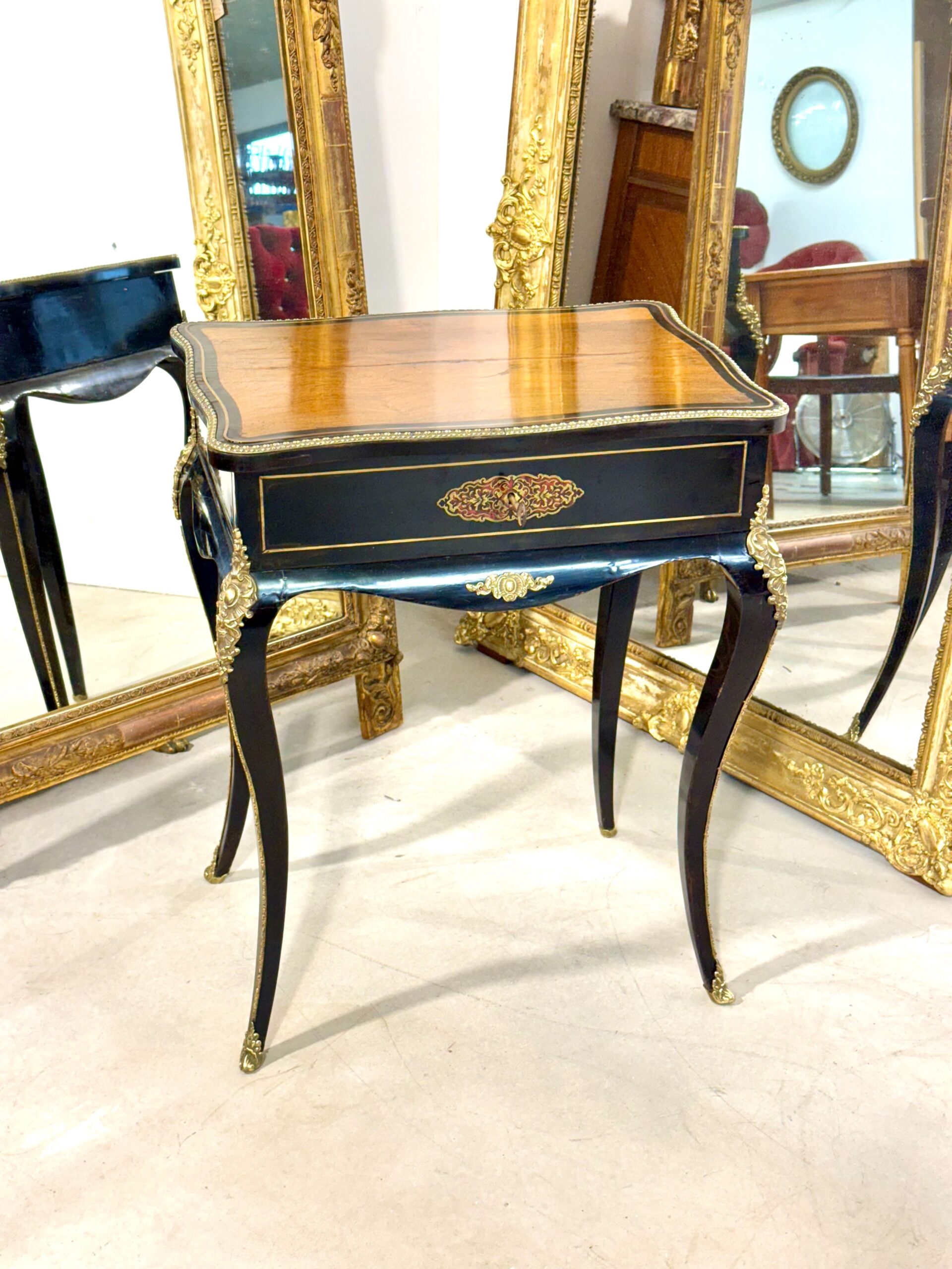 19th Century French Ebonized Walnut Vanity Table with Gilt Bronze Mounts - Image 11