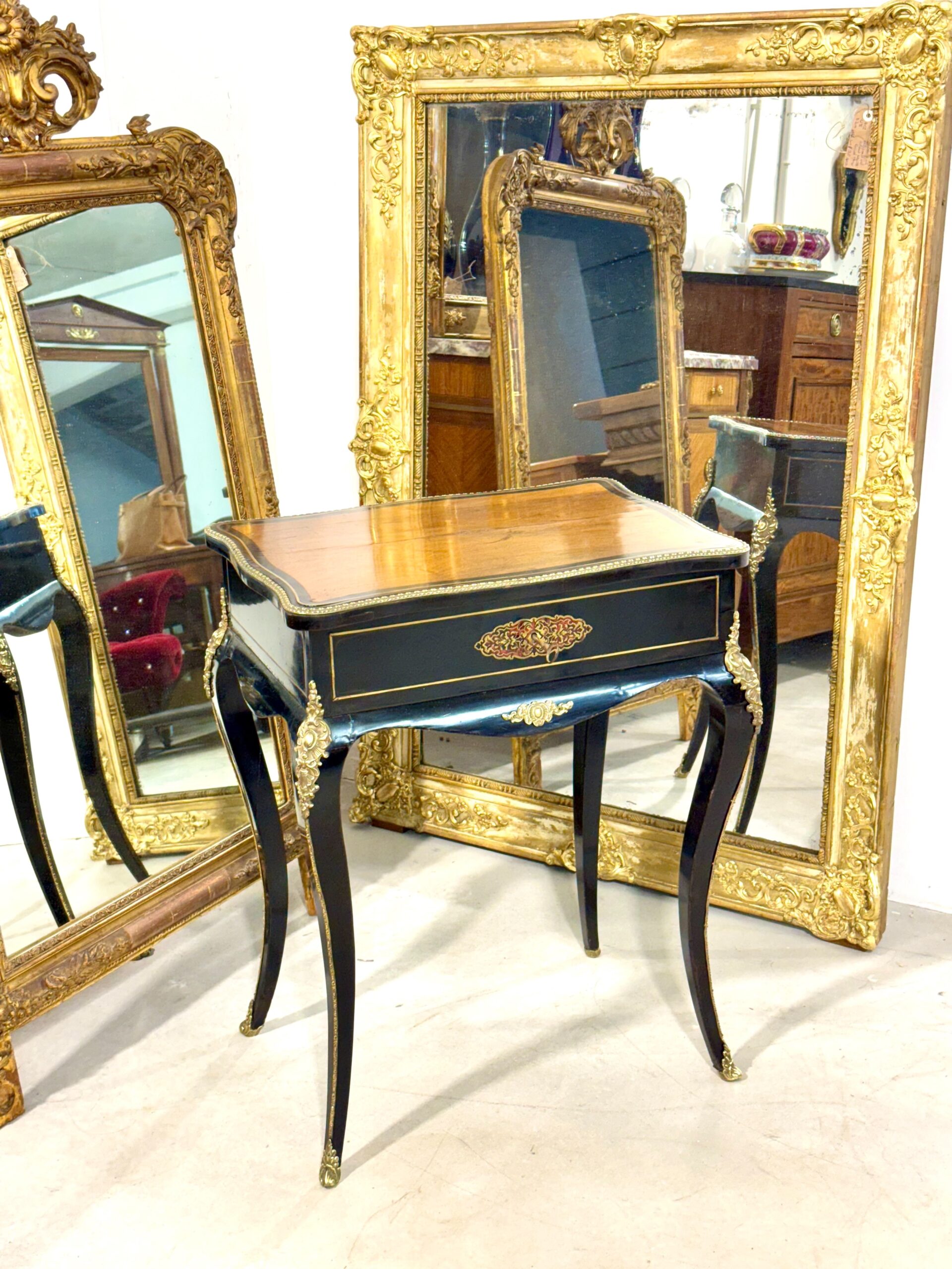 19th Century French Ebonized Walnut Vanity Table with Gilt Bronze Mounts - Image 2