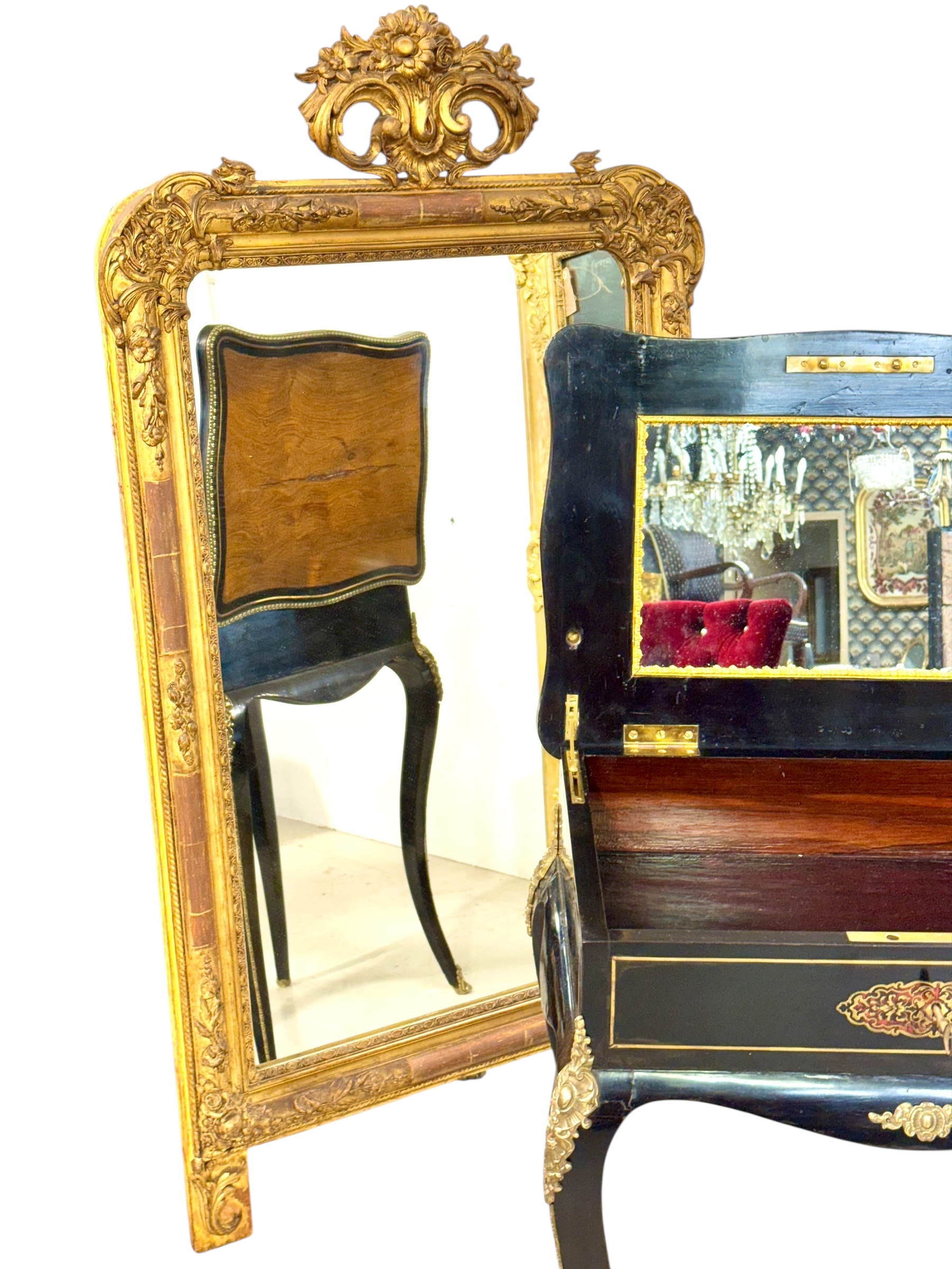 19th Century French Ebonized Walnut Vanity Table with Gilt Bronze Mounts