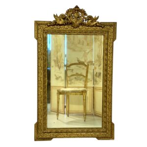 19th Century French Giltwood Mirror with Dolphins & Crest, Louis XVI Style