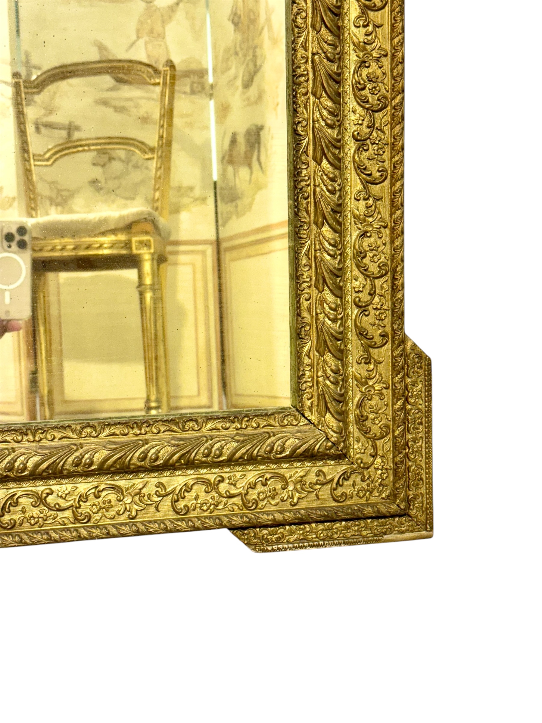 19th Century French Giltwood Mirror with Dolphins & Crest, Louis XVI Style