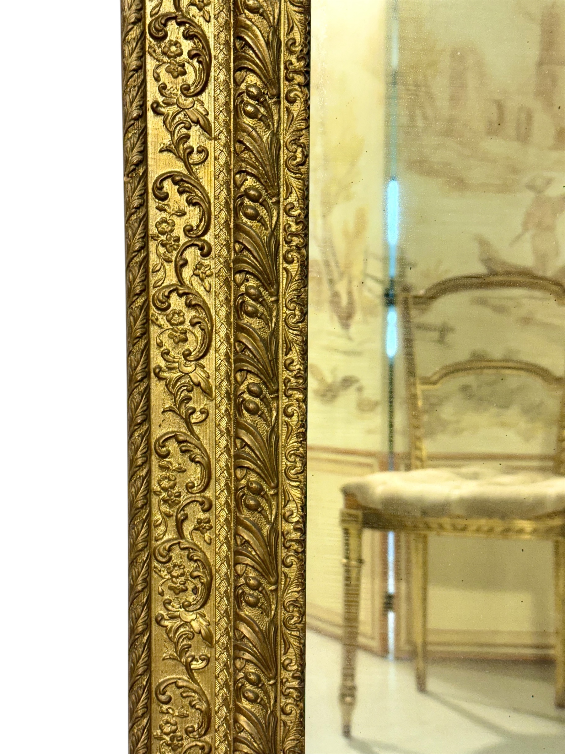 19th Century French Giltwood Mirror with Dolphins & Crest, Louis XVI Style