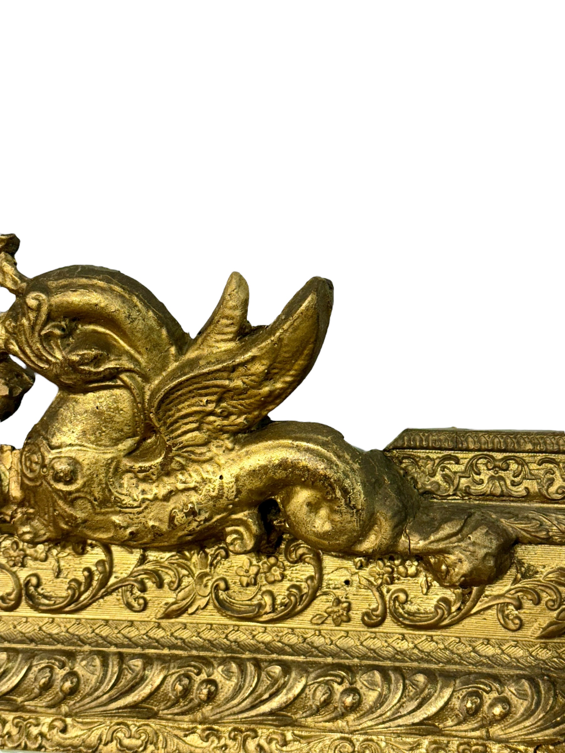 19th Century French Giltwood Mirror with Dolphins & Crest, Louis XVI Style