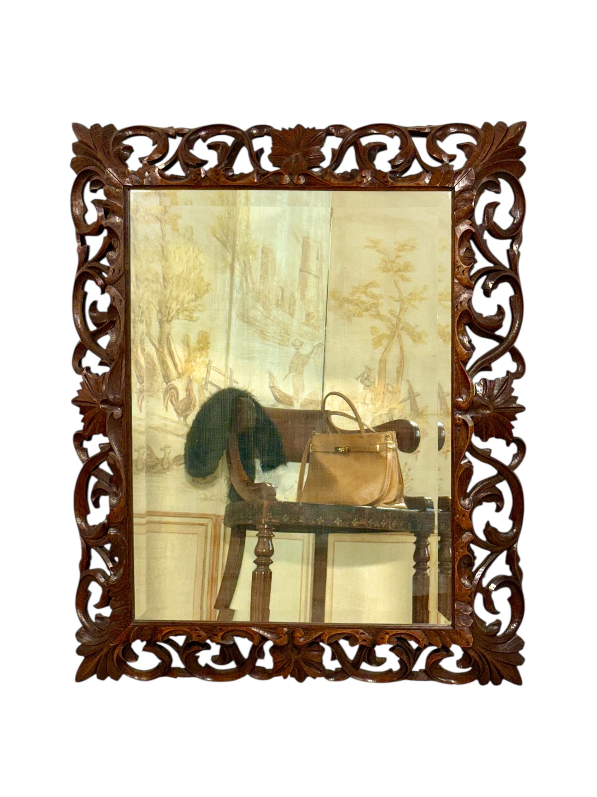 19th Century French Hand-Carved Oak Beveled Mirror - Image 15