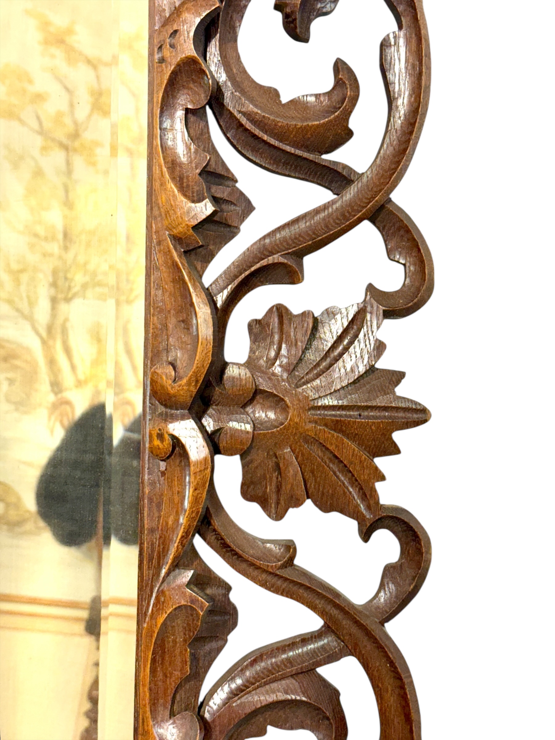 19th Century French Hand-Carved Oak Beveled Mirror - Image 13