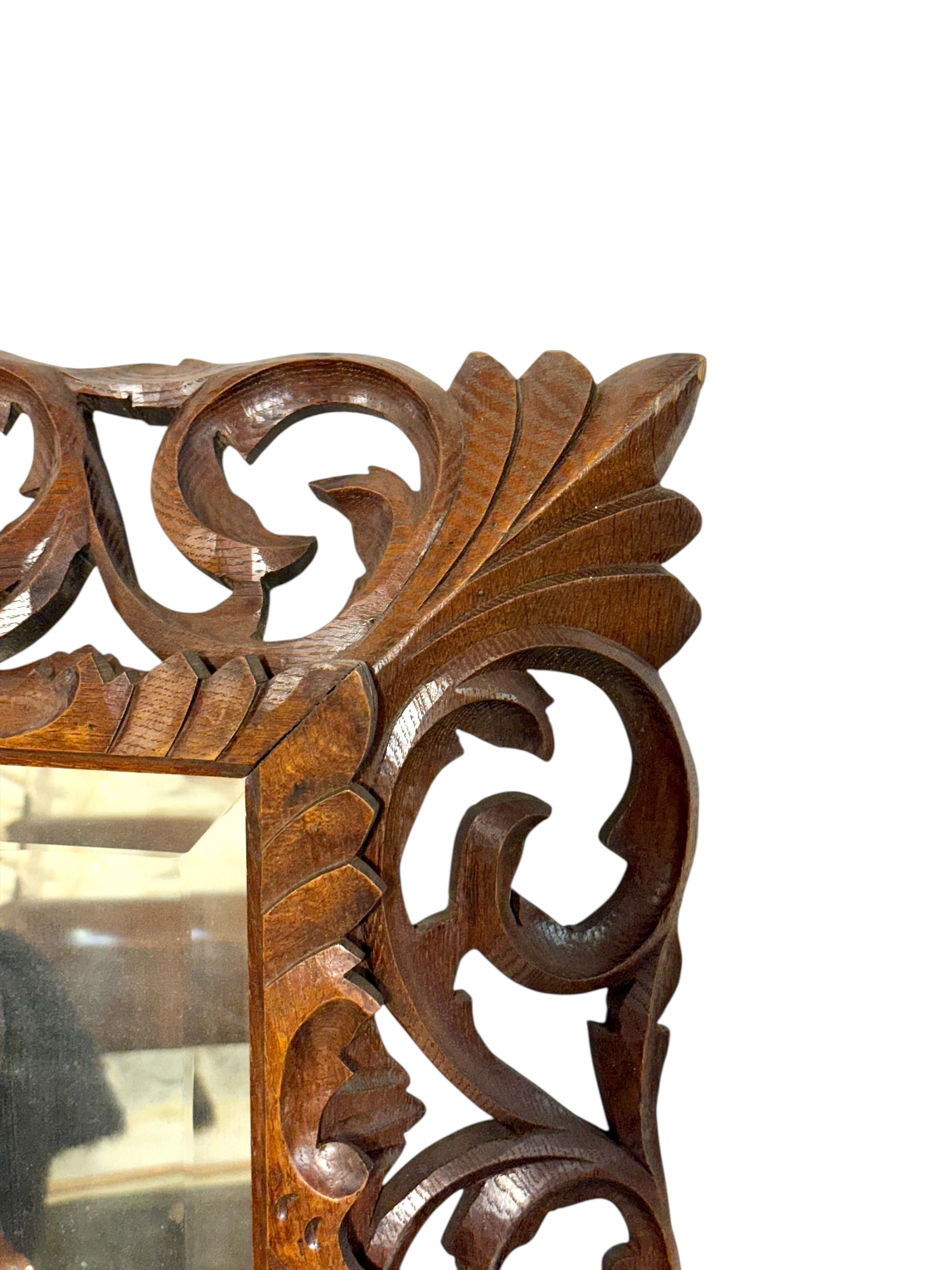 19th Century French Hand-Carved Oak Beveled Mirror - Image 14