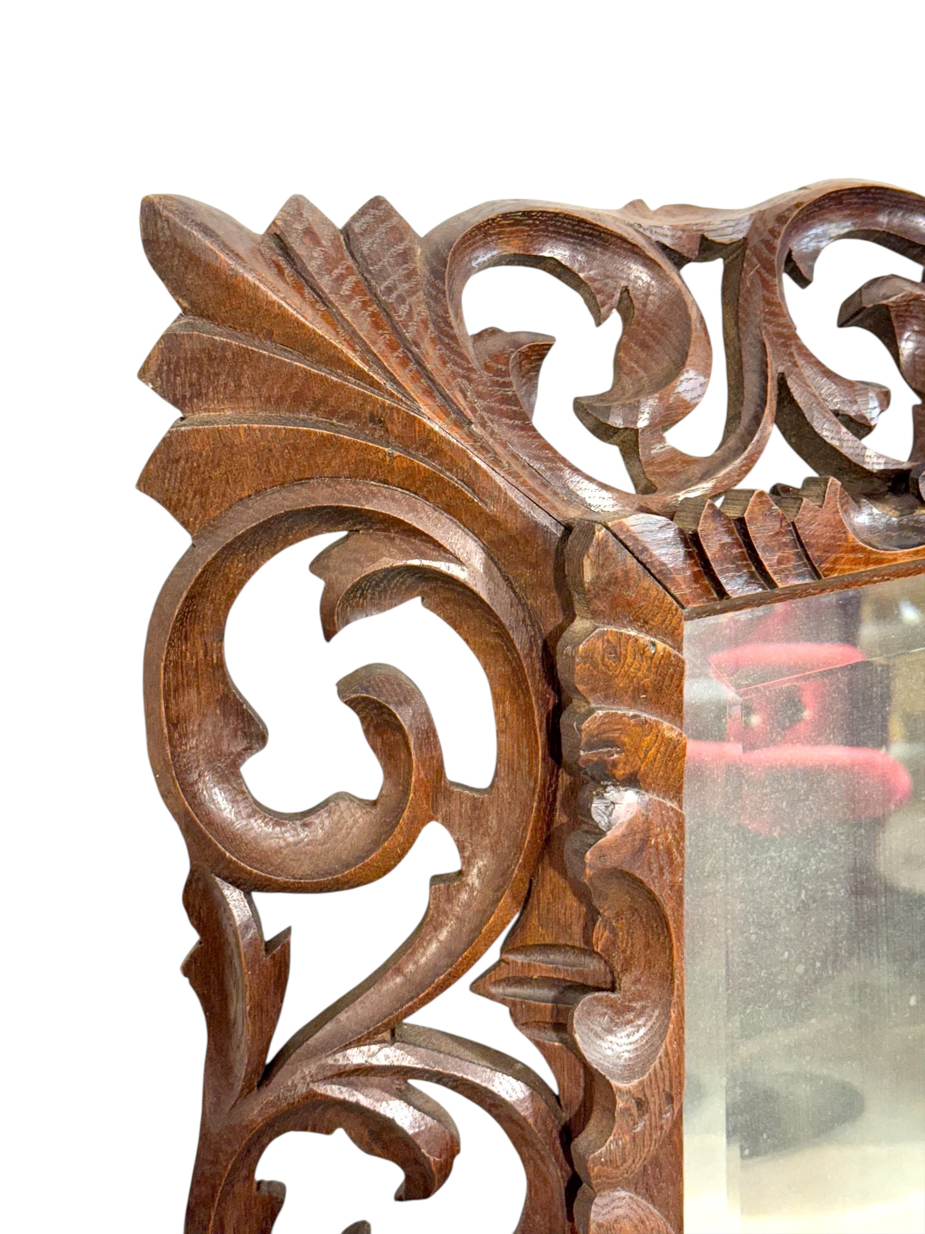 19th Century French Hand-Carved Oak Beveled Mirror - Image 4