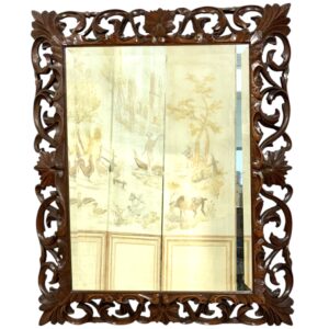 19th Century French Hand-Carved Oak Beveled Mirror